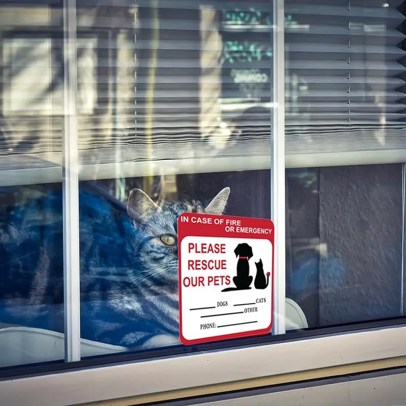 in Case of Fire or Emergency Please Rescue Our Pets Stickers – Pet Alert Safety Stickers, 5x4 inch Pet Fire Rescue Signs for Car and Home Windows 6PCS