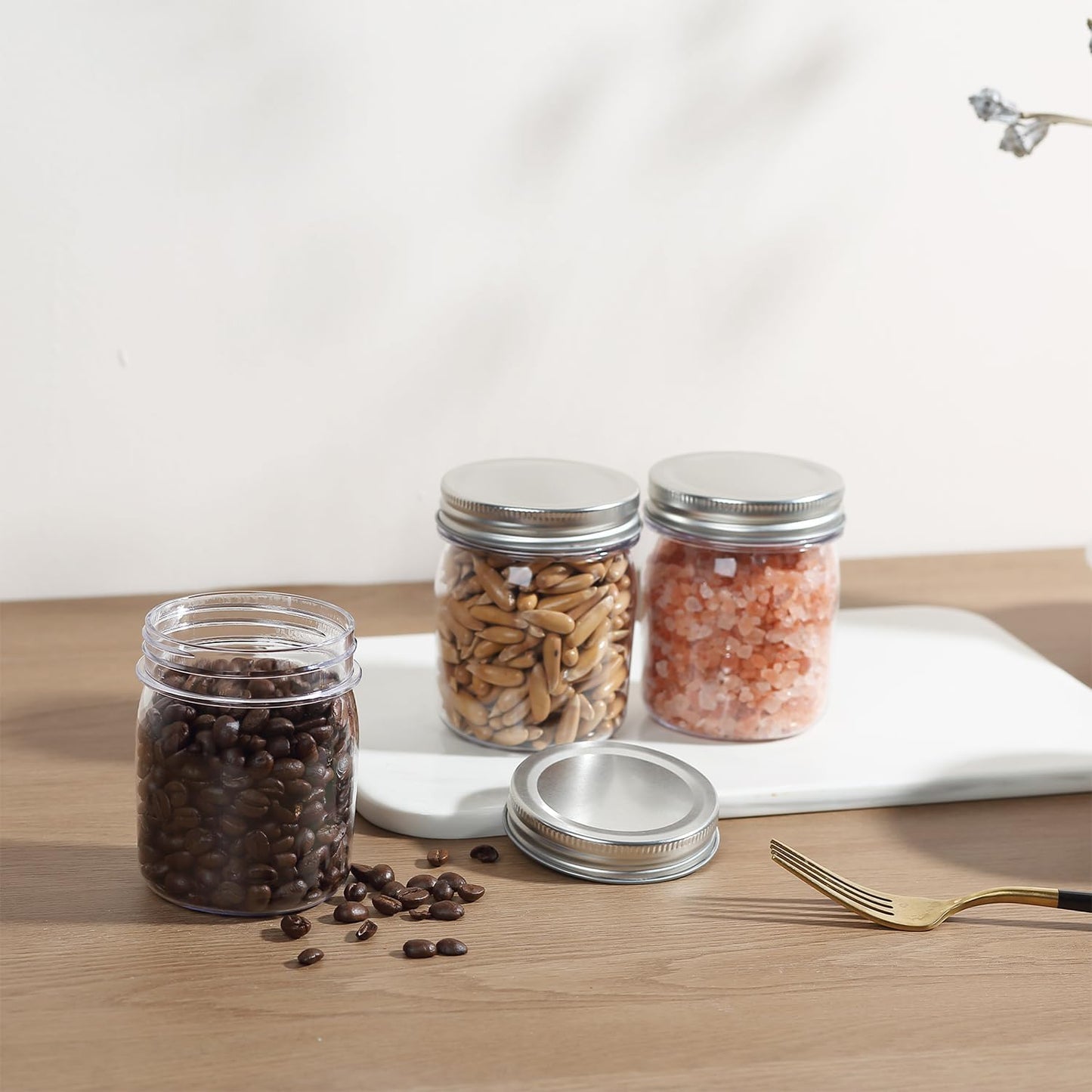 novelinks 8 oz Clear Plastic Jars with Screw-On Lids - BPA-Free Refillable Storage Containers for Slime, Spices, Crafts, Kitchen & Home Organization (16 Pack,Silver)