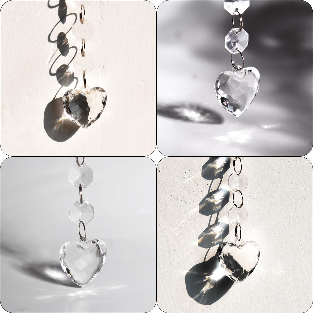 100 Pack Hanging Crystals - Clear Acrylic Prisms Pendant Ornaments for Christmas Tree, Centerpieces, Chandelier, Window & Home Decor, Ideal for Weddings, Parties Decorations (Heart)