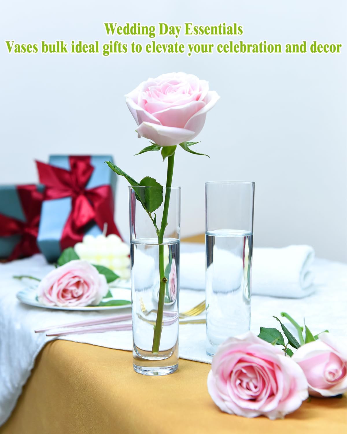 Glass Cylinder Vases for Centerpieces – Set of 16 Handmade Clear Flower Vase 7.48" Tall,Wedding Table Decor for Single Rose Bud Vases,Small Vases Home Decor,Floreros,1 Brush