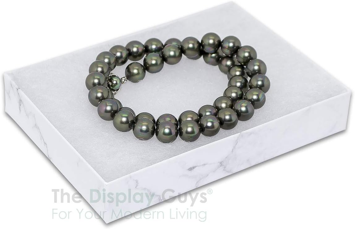 TheDisplayGuys - 25-Pack #53 Kraft Paper Cardboard Gift Boxes/Jewelry Cases w. Cotton Padding & Lid - Marble White - (5.4" x 3.9" x 1.0")