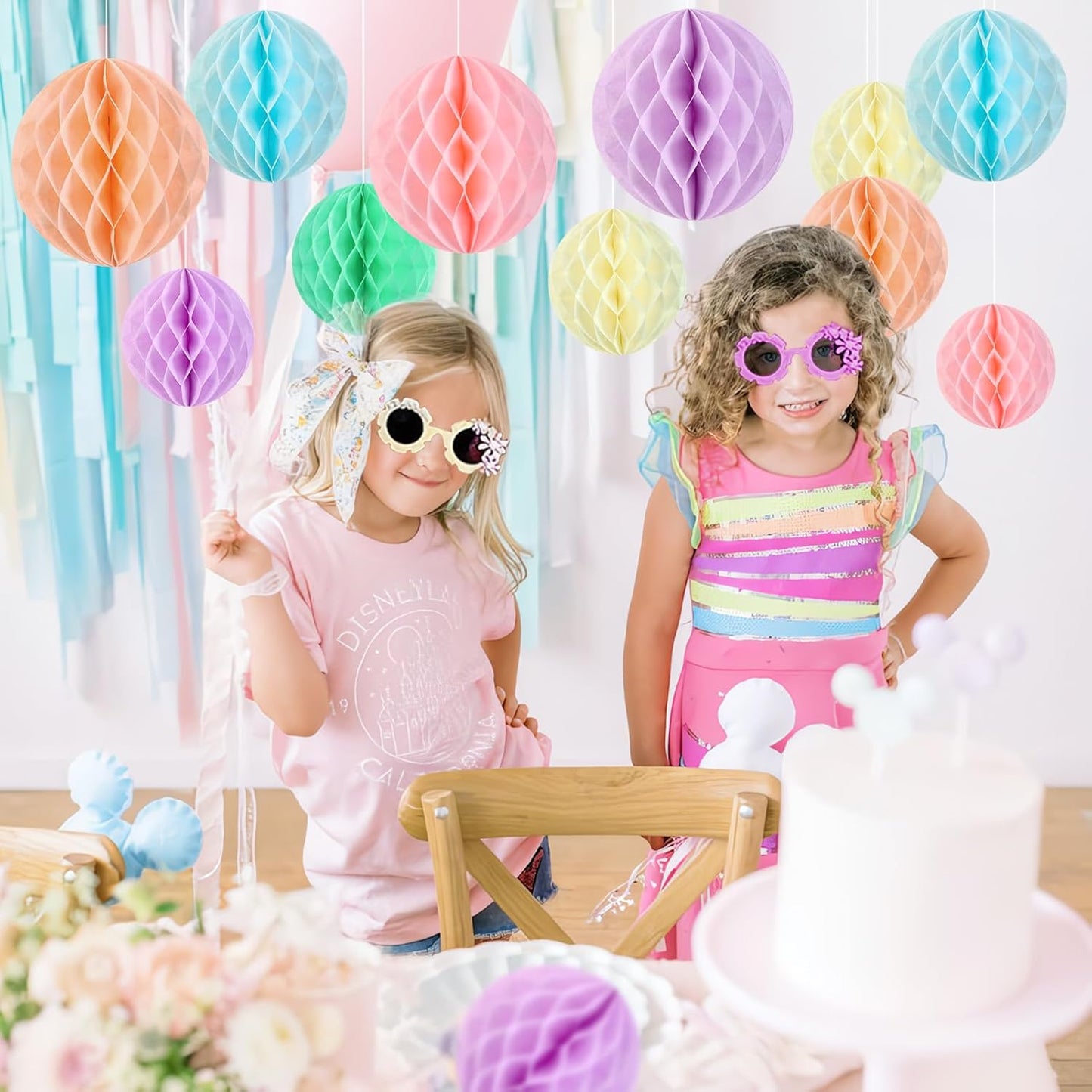 Hanging Honeycomb Decorations, Pastel Party Decorations, Rainbow Honeycomb Balls Decorations for Macaron Birthday Baby Shower Spring Decor, Set of 16 