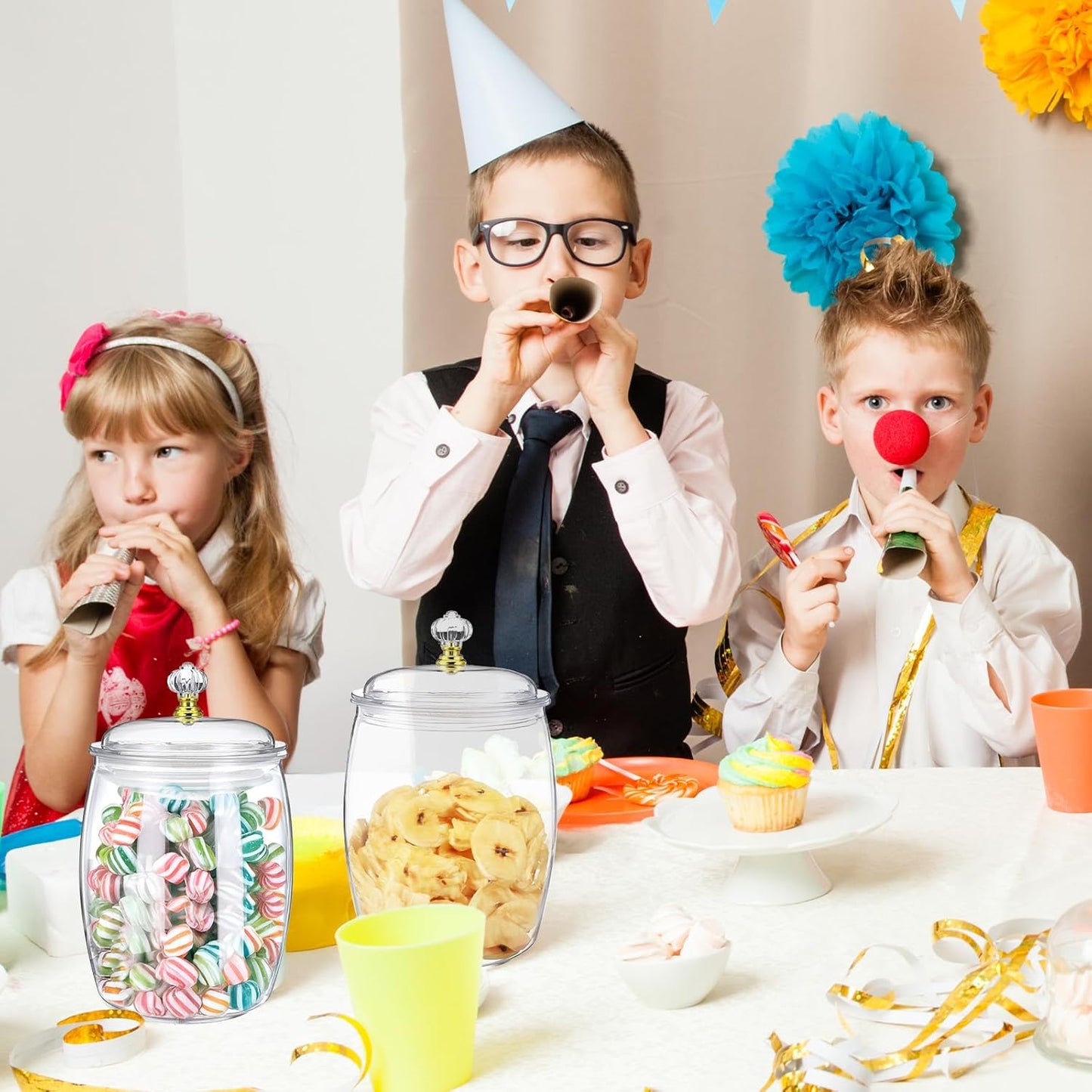 4 Pcs Candy Jars with Lids and Spoons Clear Candy Jars for Candys Cookie Buffet Storage Container Clear Airtight Food Storage Jar Plastic Airtight Apothecary Jar for Home Apothecary Kitchen Wedding