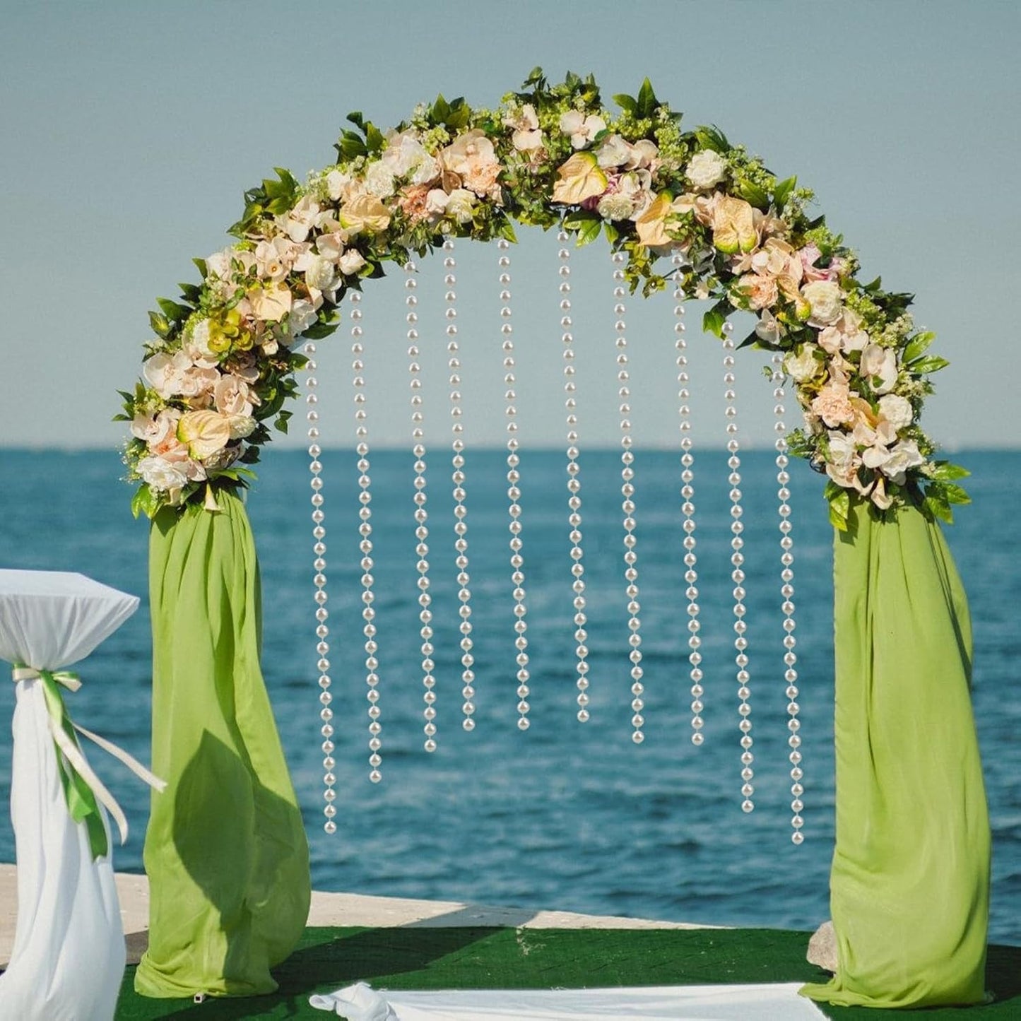 5mm Pearl Beads 66 Feet Pearls String Garland Roll Strand Artificial Beads Chain for Wedding Centerpiece Backdrop Christmas Tree Decoration DIY, Ivory