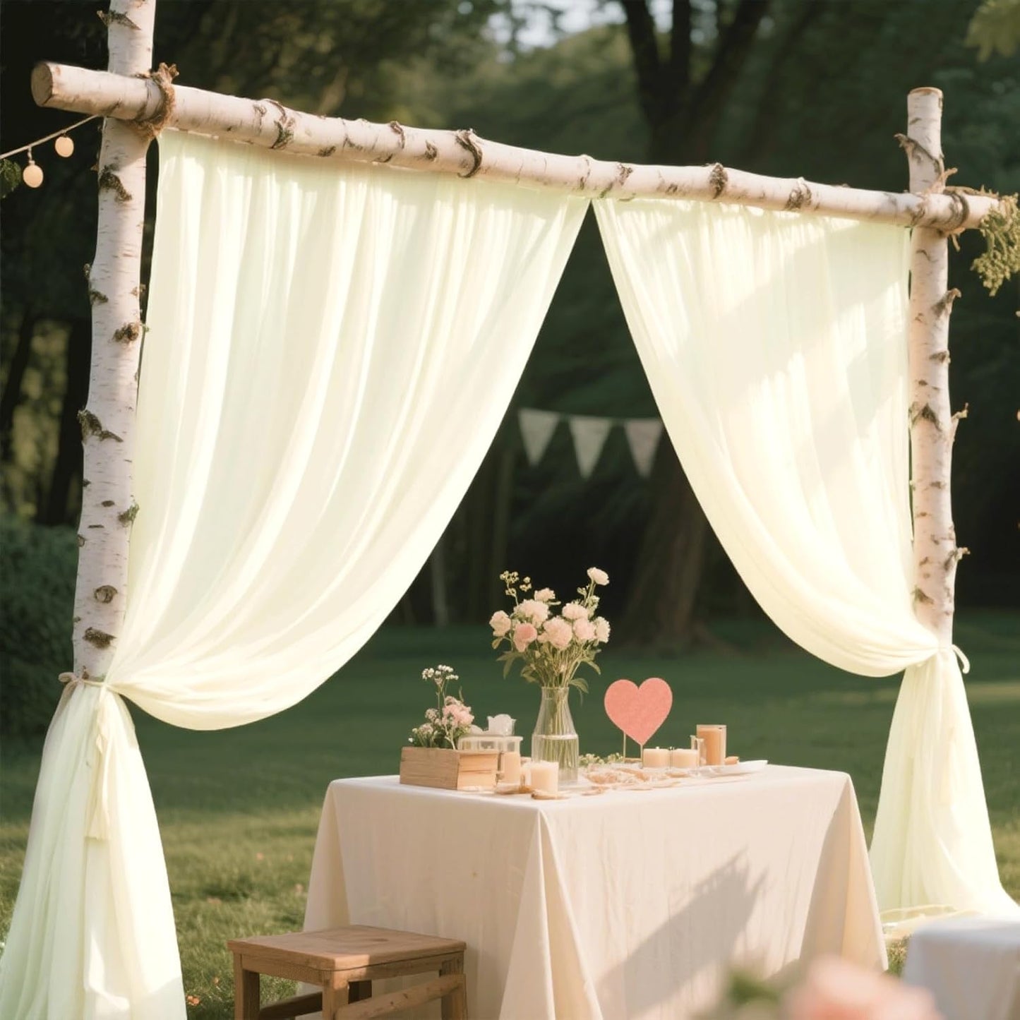 Wedding Arch Draping Fabric 29" x 18 FT Light Yellow Sheer Chiffon Outdoor Curtain Drapes for Wedding Birthday Party Ceremony Decor(2 Panels, Light Yellow)