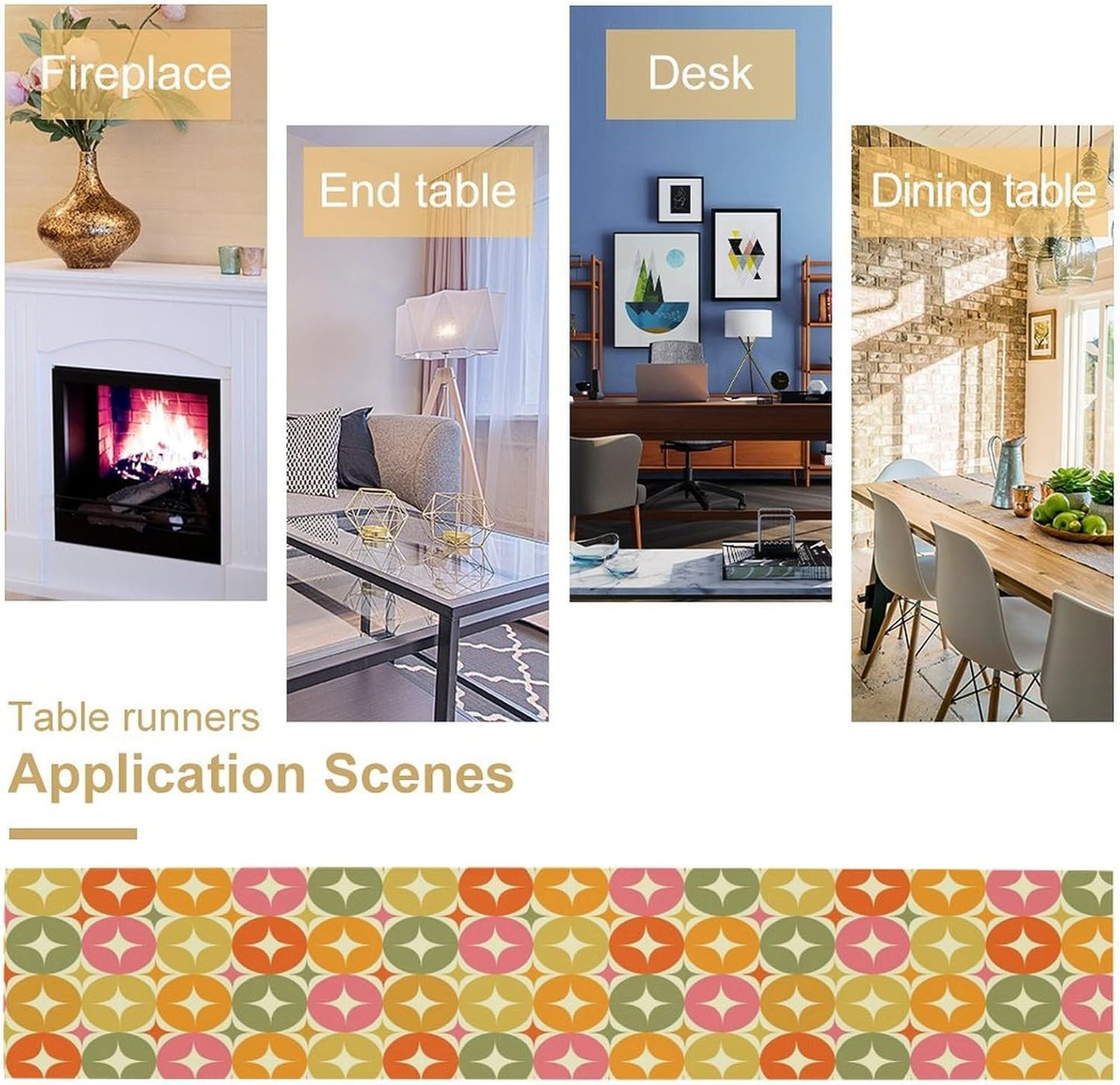 Mid Century Table Runner, Flag Retro Atomic Starburst 1950s Abstract Geometric Space Tabletop Decoration for Home Kitchen Restaurant Table Flag 13x70 Inch