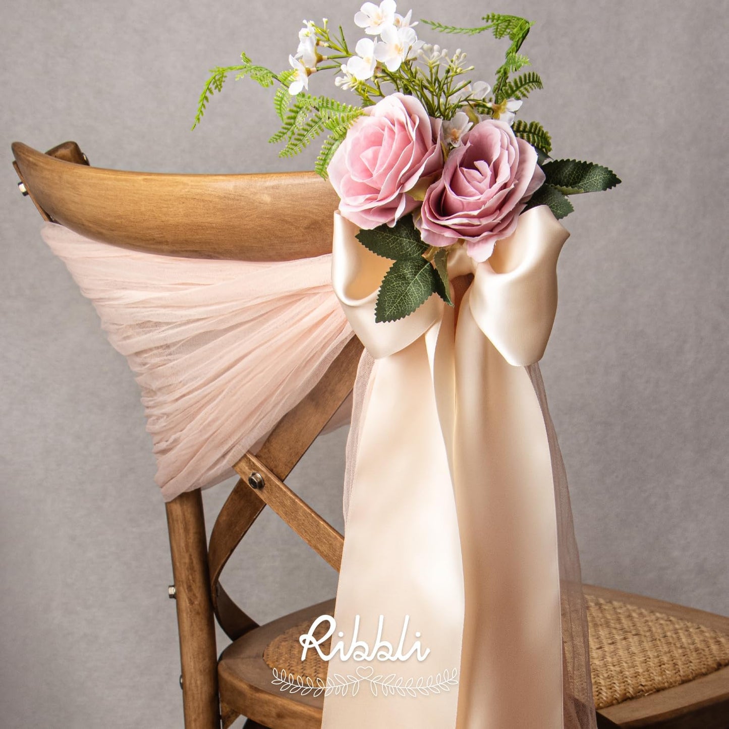 Ribbli Champagne Pink Satin Ribbon 4 Inch Wide Champagne Ribbon for Wedding Chair Sash Grand Opening Ceremony Big Bows Gift Wrapping Floral Crafts Cake Decor-Double Faced Satin Continuous 10 Yards