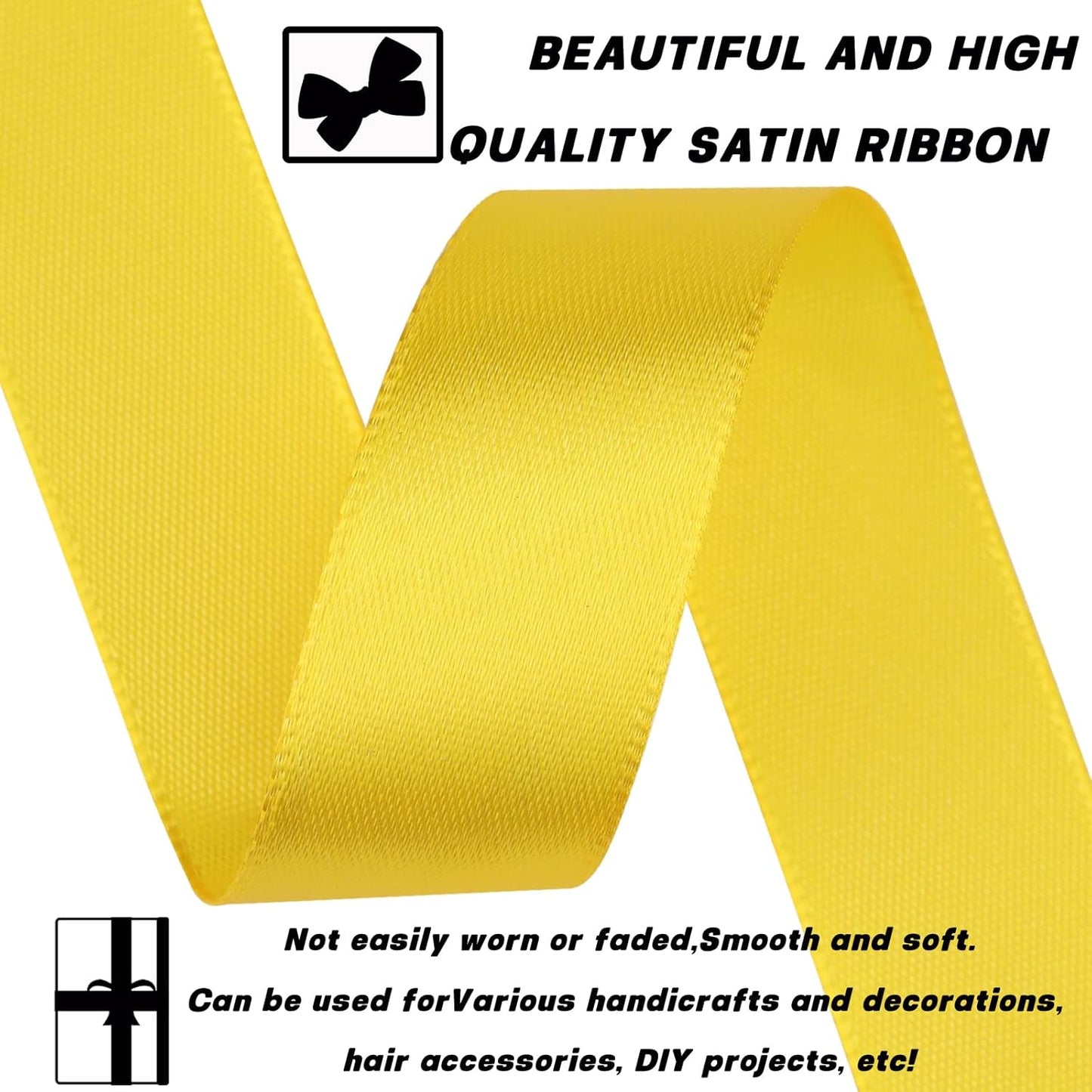 Yellow Ribbon 7/8 Inch 30 Yards Satin Craft Ribbon-Single Face Polyester Ribbon for Handmade Roses,Gift Wrapping,Timeless Flower,Bouquets,Wedding and Party Decoration