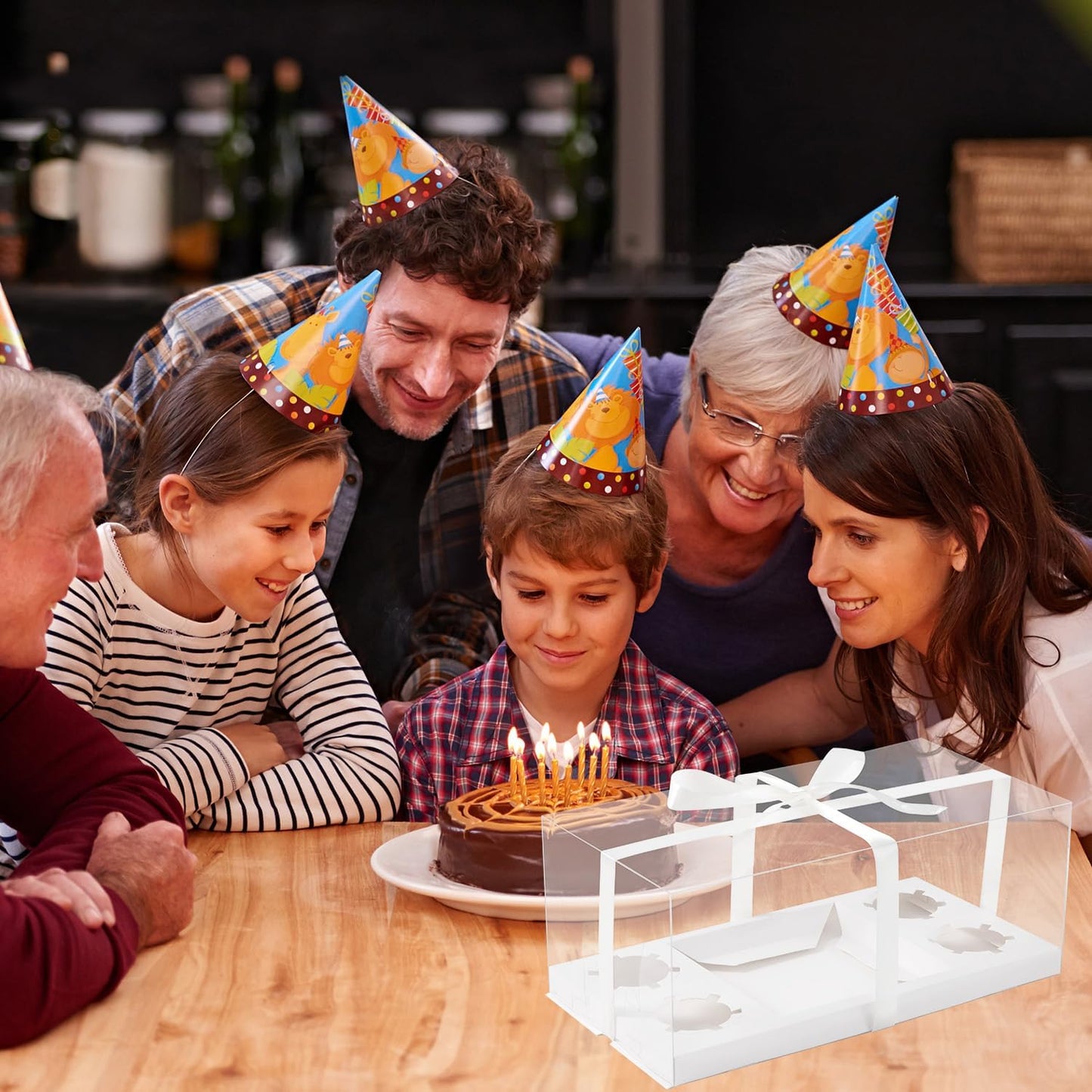 JCD 9 Pcs Clear Cupcake Boxes Combo,Cakes and Cupcakes Box 1+4 Bento Box Clear Bento Cakes Boxes Fit 4 Cupcake and 1 Mini Cake for Valentine Wedding Birthday(1+4/9Pcs)