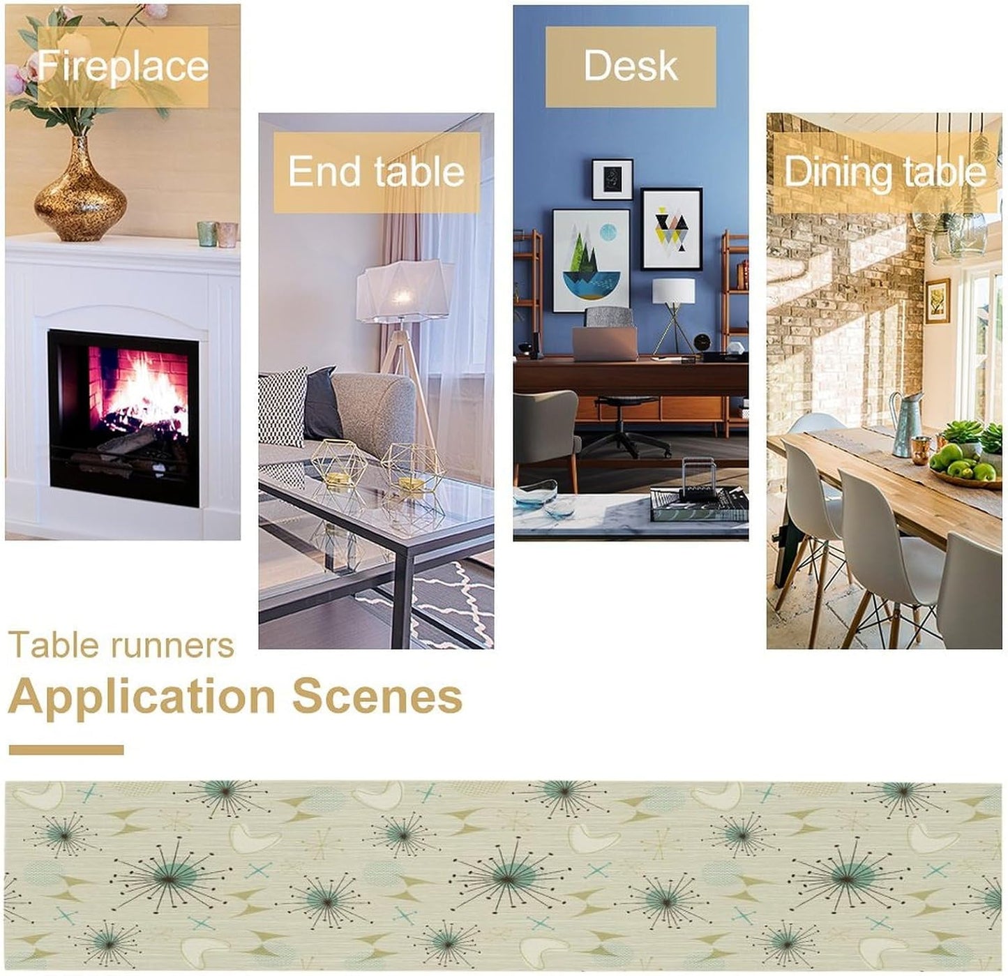 Mid Century Table Runner, Flag Retro Atomic Starburst 1950s Abstract Geometric Space Tabletop Decoration for Home Kitchen Restaurant Table Flag 13x70 Inch