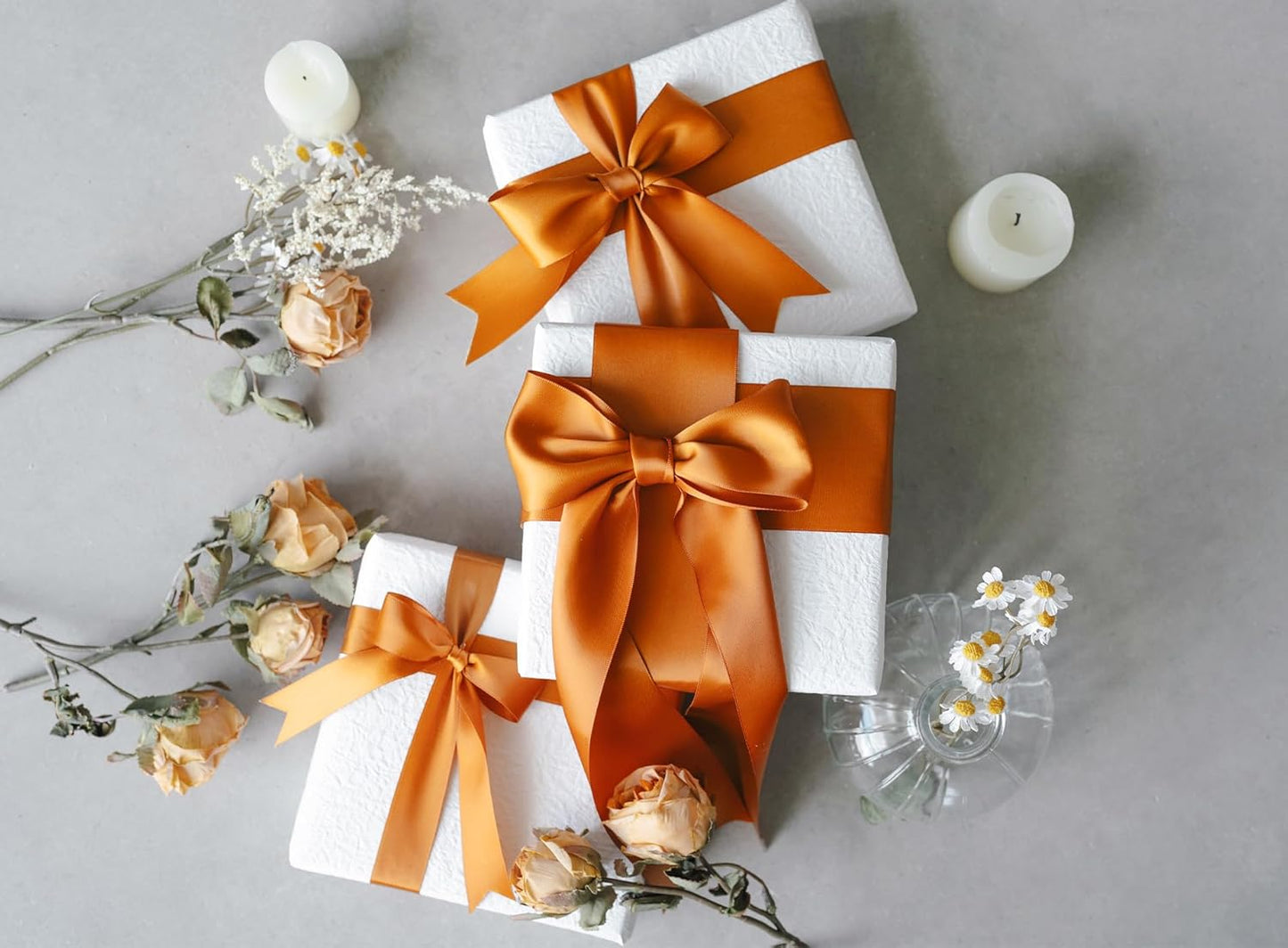 Copper Satin Ribbon 2.5 Inch Double-Faced Polyester Ribbons 25 Yards for Bows Crafts Gift Wrapping Christmas Flower Bouquet Fall Wedding
