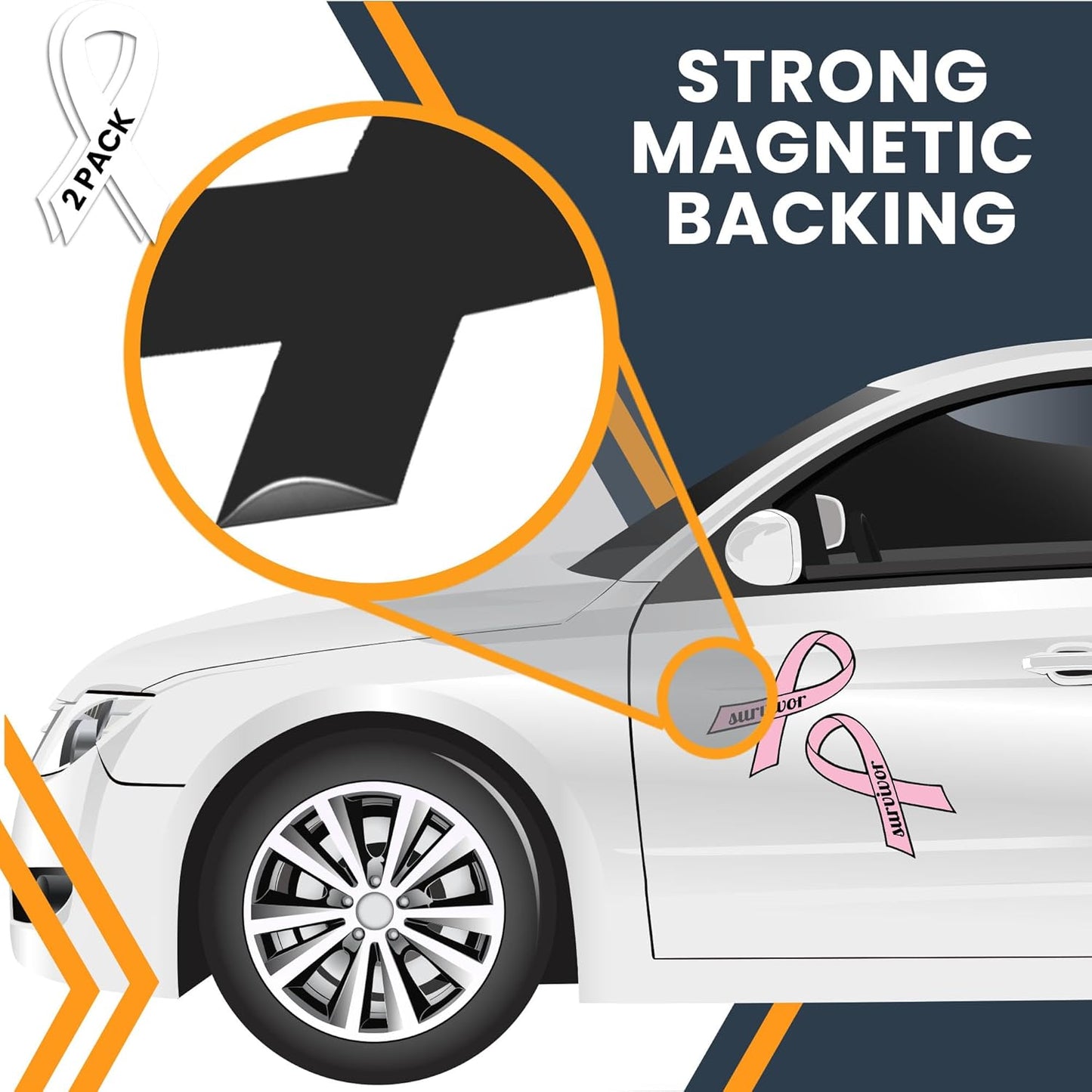 Magnet Me Up Breast Cancer Survivor Pink Ribbon Magnet Decal - 3.5x7 Inches, 2 Pack, Automotive Magnet for Car, Truck, SUV - Show Support and Raise Awareness with This Meaningful Auto Magnet