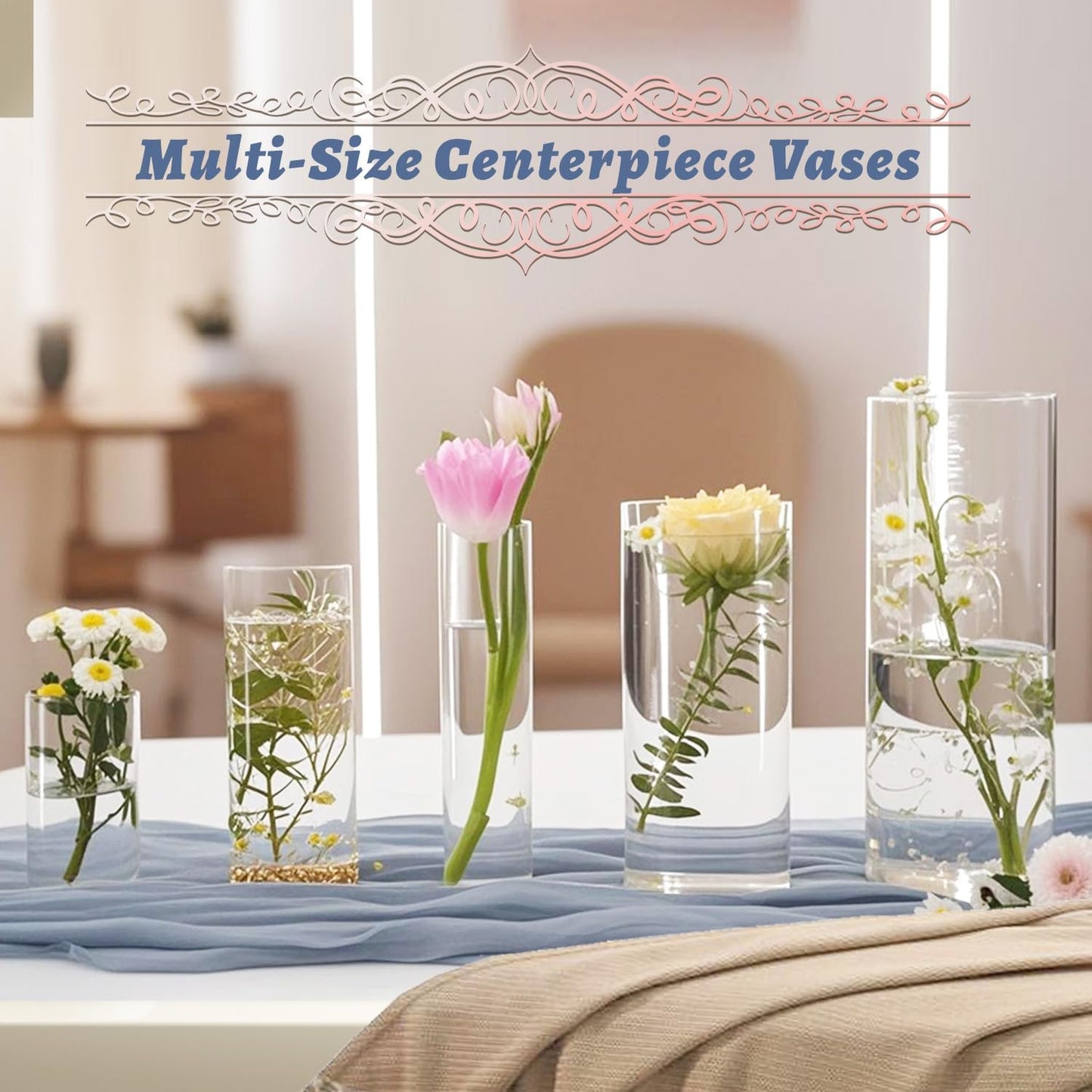 42pcs Glass Vase Cylinder Vases for Centerpieces 7 Vases of Different Sizes Small Flower Glass Clear Vases Home Decor Centerpiece Table Flower Vase Decorations for Wedding Decoration&Holiday