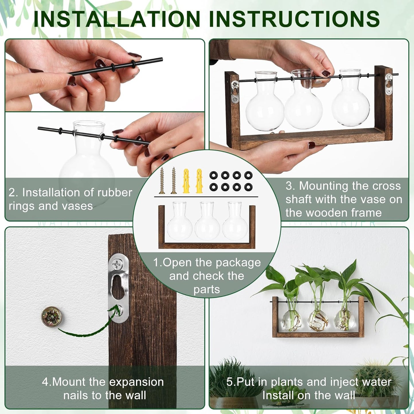 YIBOT Plants Propagation Stations,Plant Terrarium with Wooden Stand Wall Hanging Glass Planter Plant Propagation Vase for Indoor Office Home Garden Decor Plant Lover Gifts for Women
