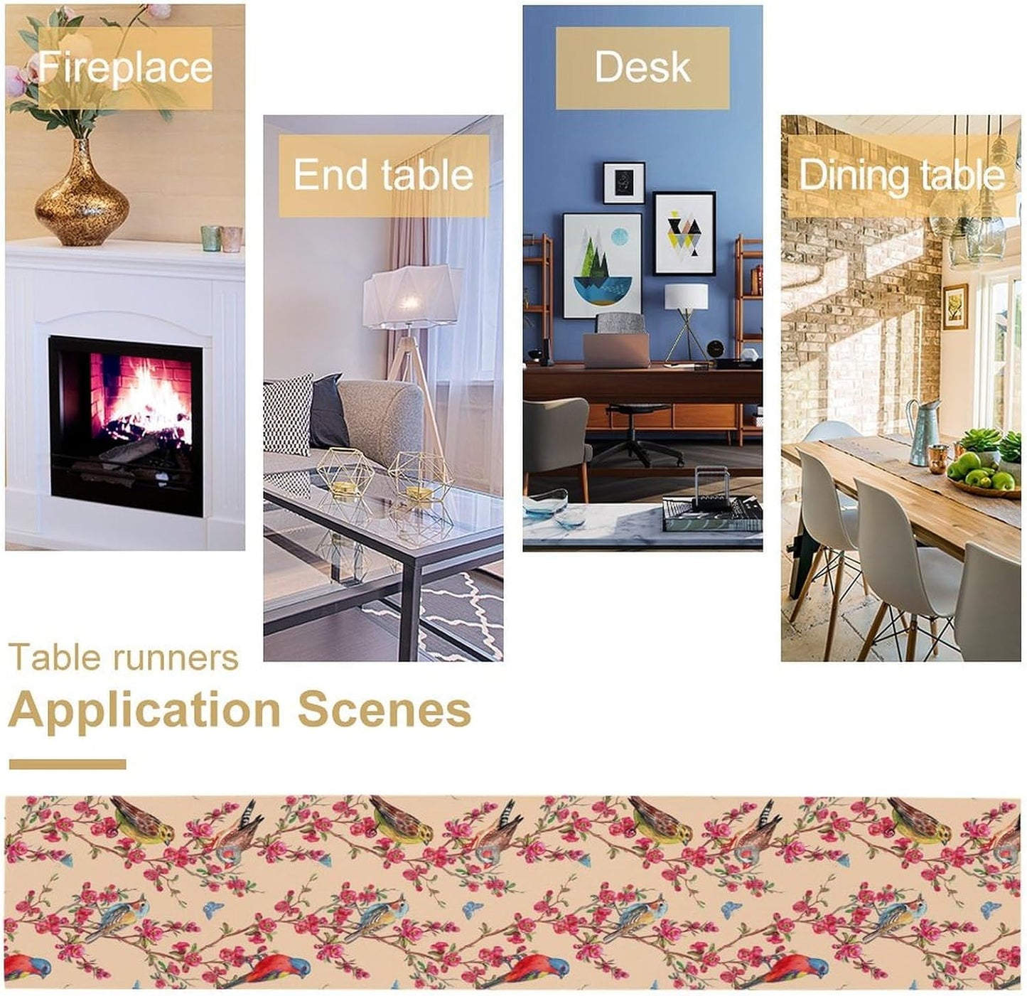 Floral Butterfly Table Runner Seasonal Spring Flower Bird Table Decoration Table Runner for Home Party Decoration 13x36 Inch