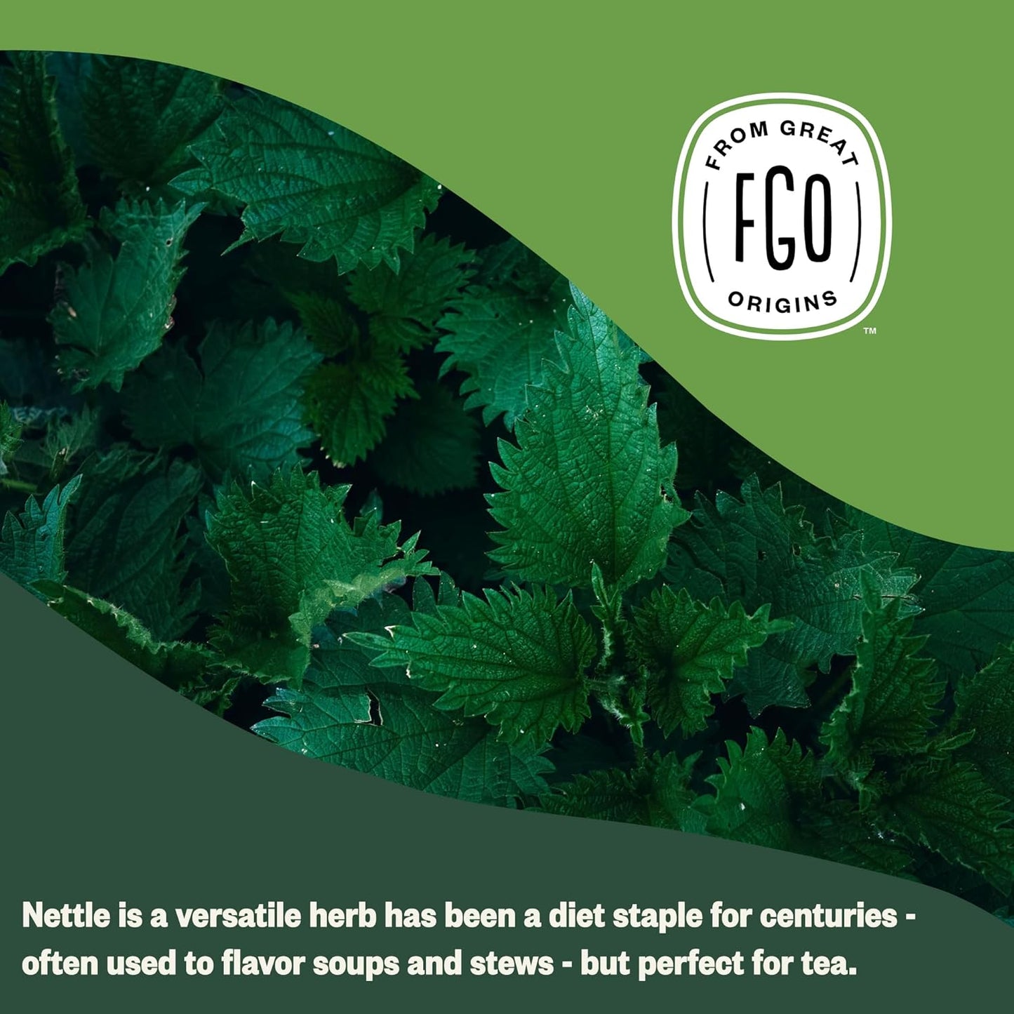 FGO Organic Nettle Leaf Loose Tea, Cut and Sifted, Caffeine Free, 4oz Resealable Bag, Packaging May Vary (Pack of 1)
