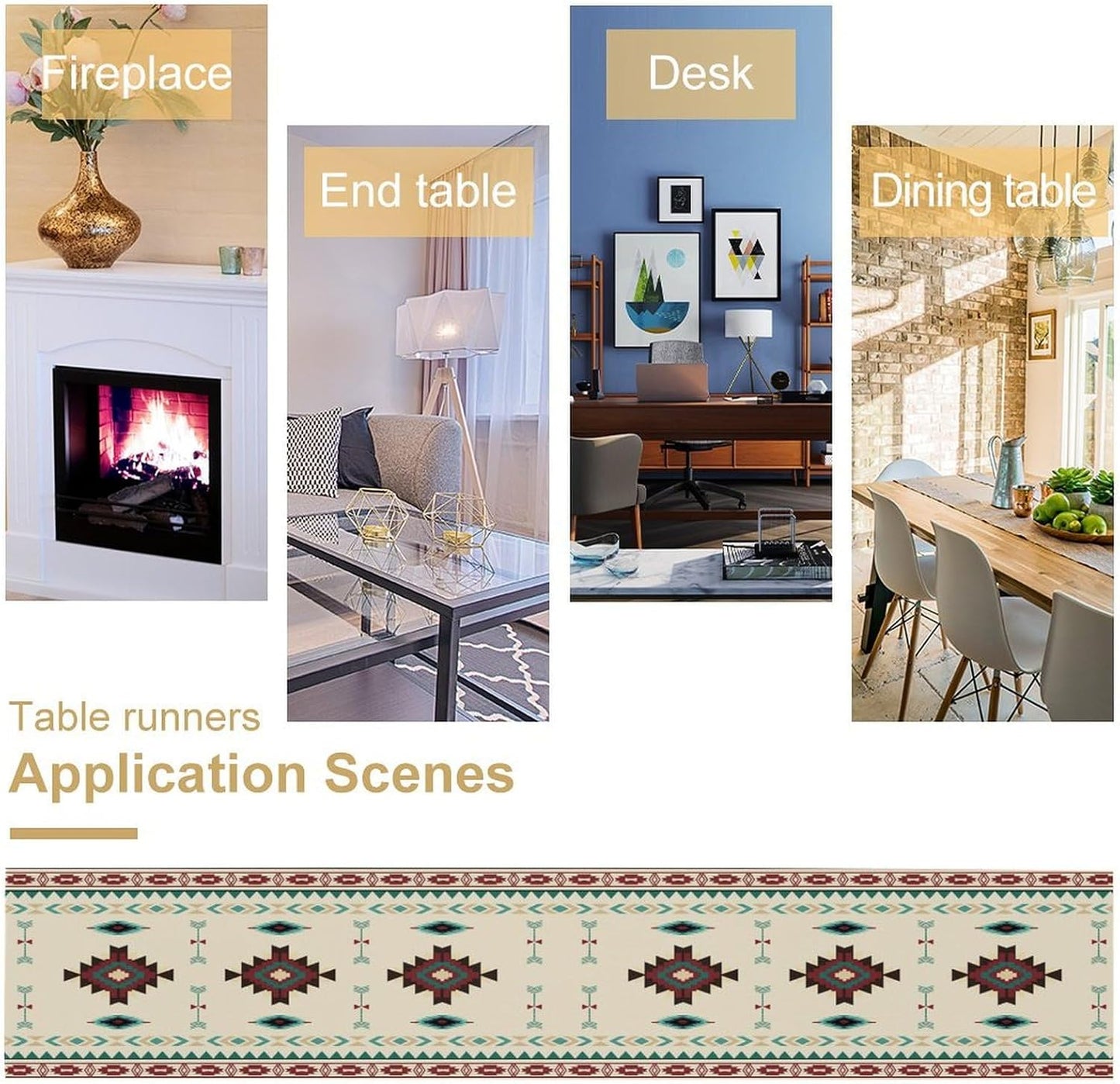 Aztec Table Runner Southwestern Native Vintage Geometric Pattern Table Runner Retro Country Table Dinner Decoration 13x70 Inch