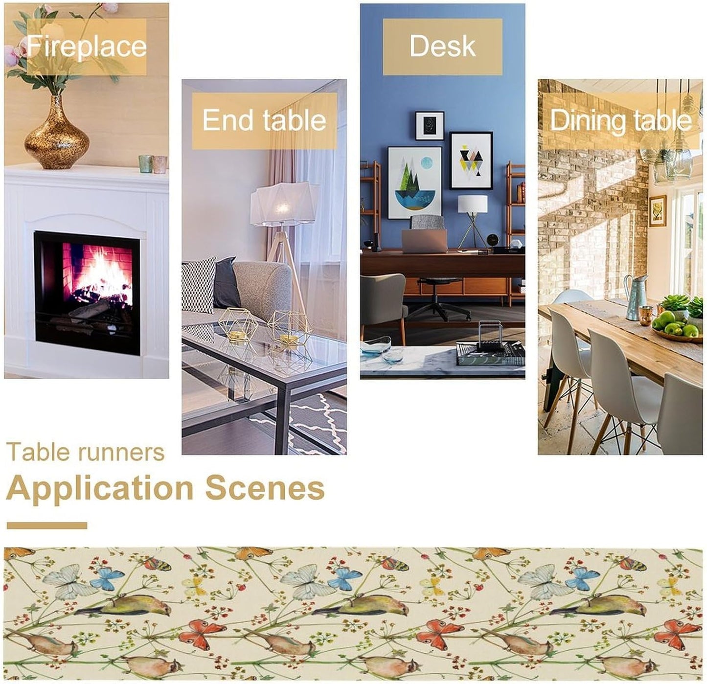 Brown Bird Floral Table Runner Spring Flower Kitchen Table Decoration Suitable for Family Dinner Decoration 13x60 Inch