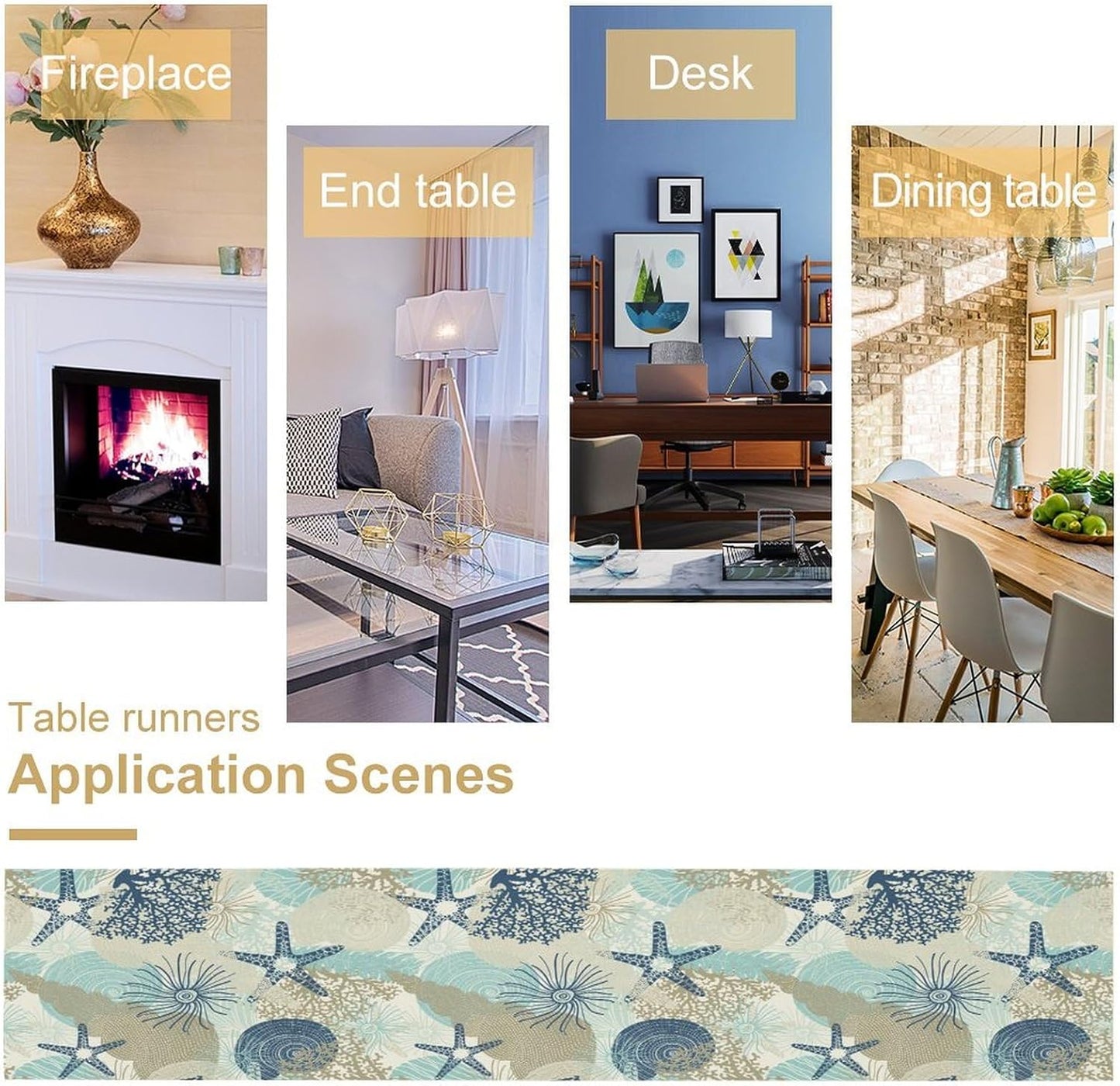 Nautical Coastal Table Runner,Ocean Themed Starfish Coral Conch Beach Kitchen Dinning Table Decoration for Indoor Outdoor Home Party Decor 13x108 Inch