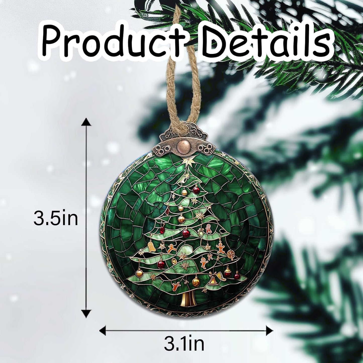 Stained Glass Christmas Decorations, Small Bell Pendant Suncatcher for Window Christmas Tree Hanging Ornaments Retro Green Sun Catcher Xmas Decor Gifts for Women Men Mom Nana Friend