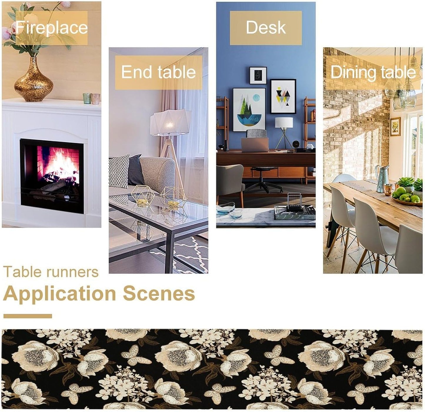 Watercolor Peony Table Runner, Modern Kitchen Dining Room Bohemian Floral Tabletop Decoration for Kitchen Cafe 13x108 Inch