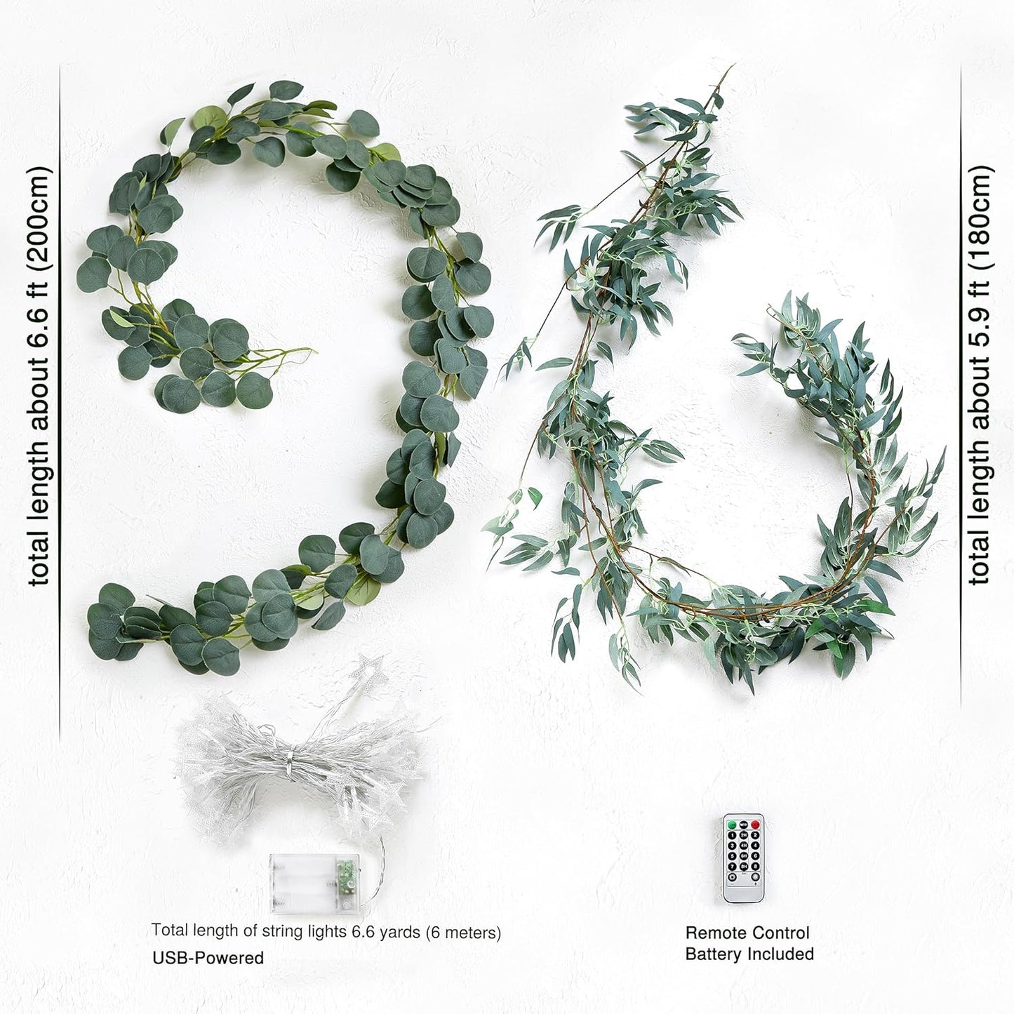 FiveSeasonStuff Woodland Whispers: Rustic Willow and Eucalyptus Garlands with 33 Feet 80 LED Star String Lights (USB)