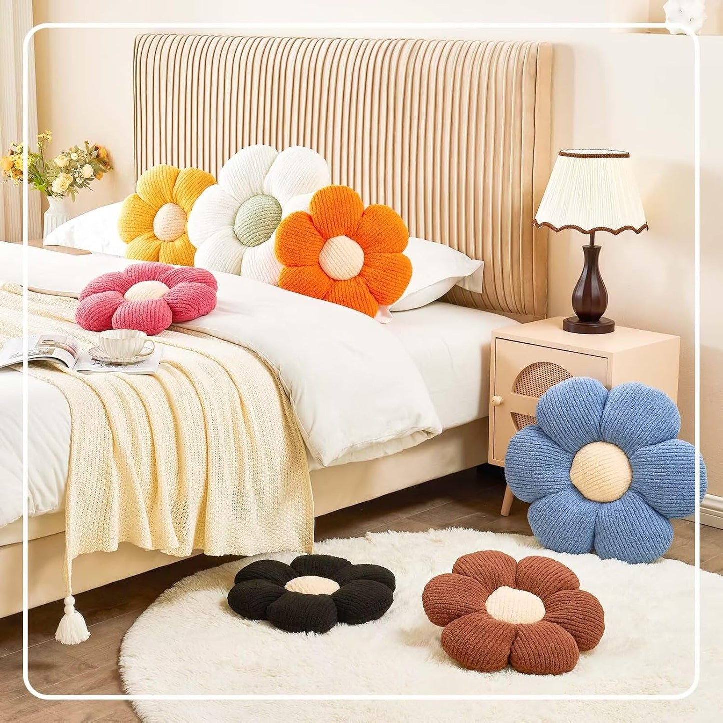 Flower Throw Pillow, Soft Peach Pink 14.9" Shaped Floor Pillow for Home Decor, Cute Aesthetic Plush Decorative Pillows for Bed, Sofa, Couch