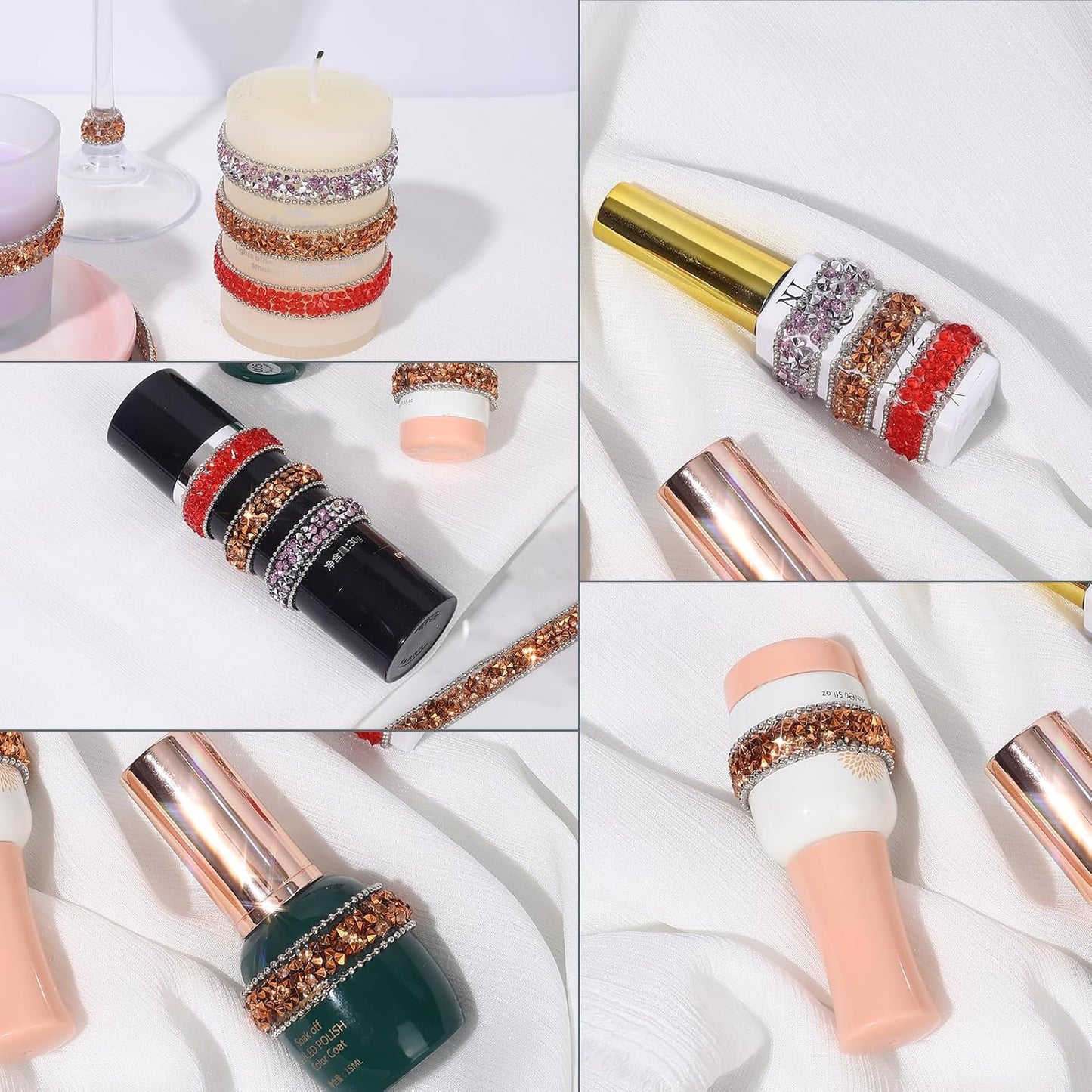 Rhinestone Ribbon 3 Yards Self Adhesive Rhinestone Strips Diamond Ribbon Sticker Crystal Roll Glitter Bling Rhinestones Tape for Crafting DIY Art Decoration (Rose Champagne,0.4 Inch)