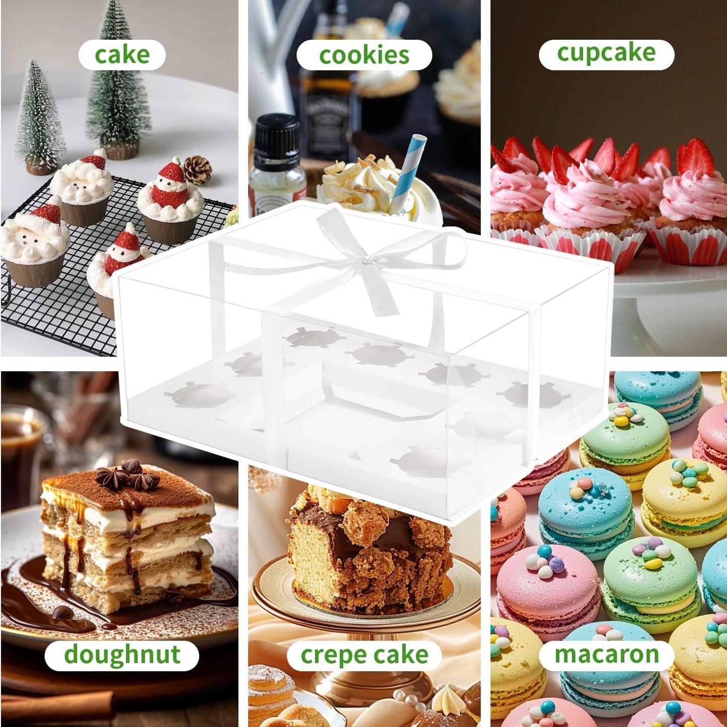 JCD 3 Pcs Bento Clear Boxes 1 mini Cake and 8 Cupcakes Box Cake Cupcake Combo Box Rectangle Cupcake Holder for Treats, Dessert Boxes, Muffins (1+8/3Pcs)