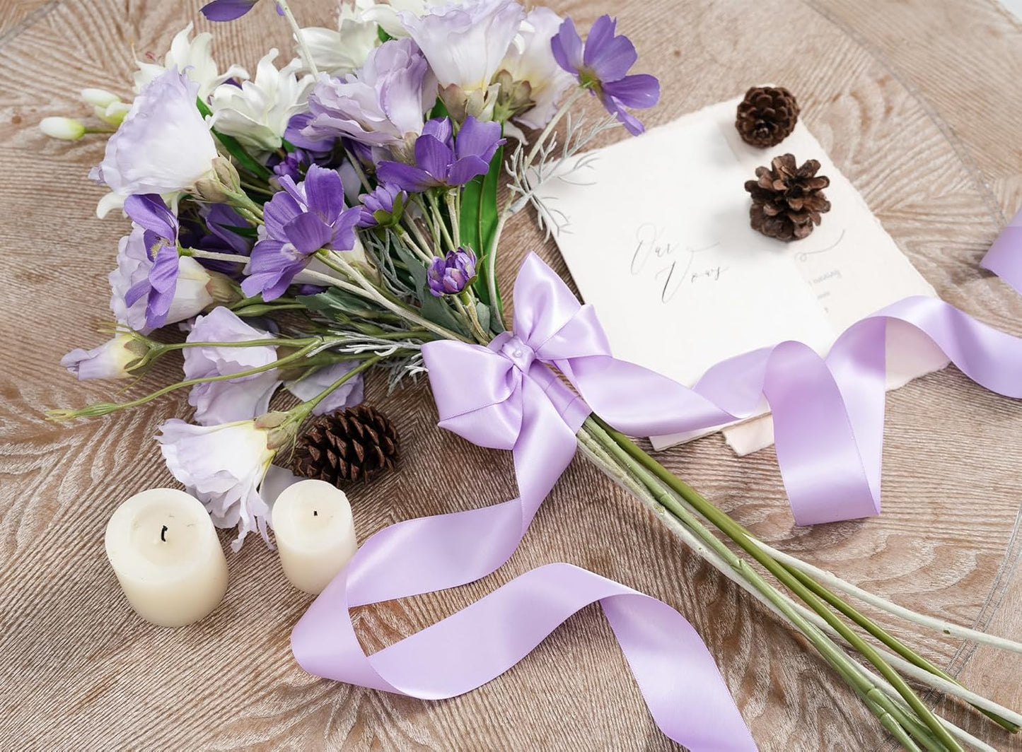 Lavender Satin Ribbon 1-1/2 Inch x 50 Yards Double-Faced Ribbons for Gift Wrapping Crafts Flower Bouquet Wedding Paper Bows Invitations