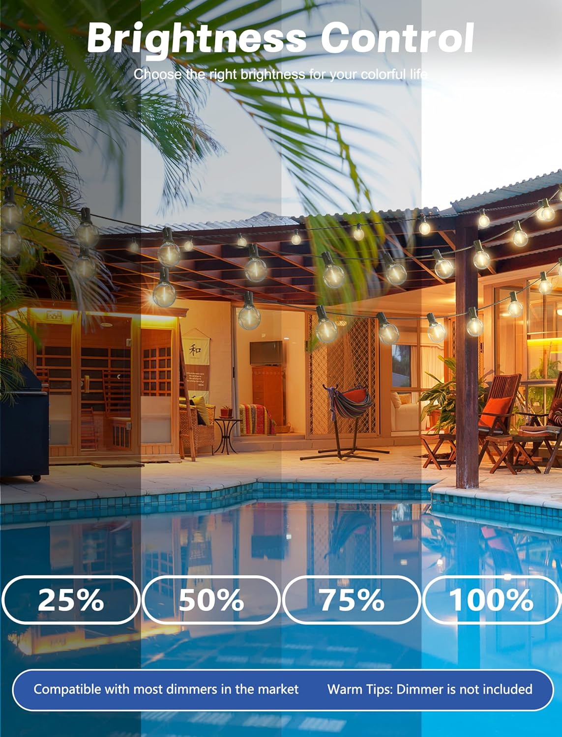 SUNSGNE 100Ft LED Outdoor String Lights - G40 Globe String Lights Waterproof Shatterproof with 52 Dimmable LED Bulbs for Room Party Bistro Pergola Tents, Black Wire