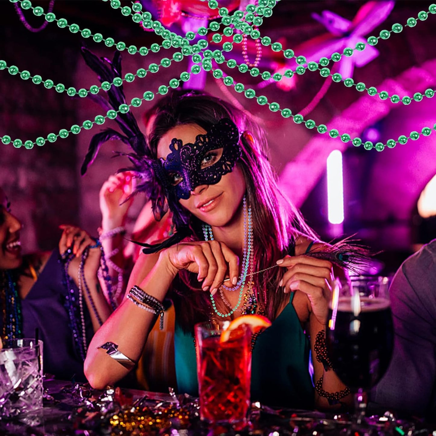 Faux Pearl Bead Garland - 10mm Christmas Tree Beads 11 Yards Green Pearl Strands Spool Roll for Wedding Party Christmas Tree Decoration