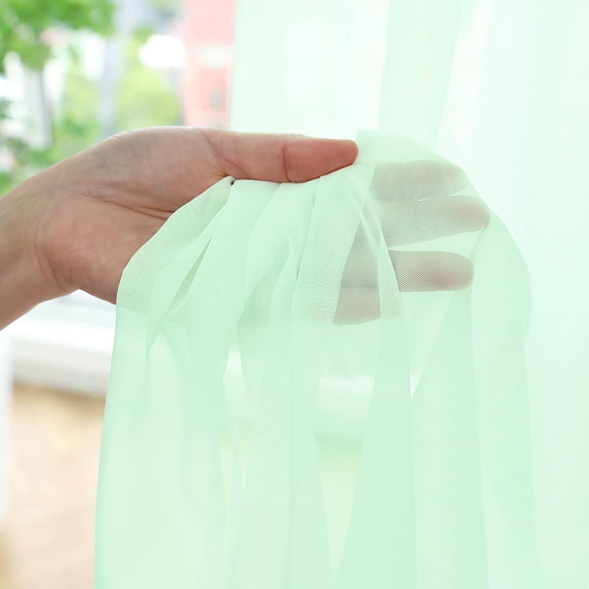 Window Light Green Sheer Curtains 48 Inches Width 120 Inches Long 2 Panels Sheer Curtain Clear Curtains Basic Rod Pocket Panel for Home Living Room Bedroom Kids Room Yard Patio Parlor Sliding