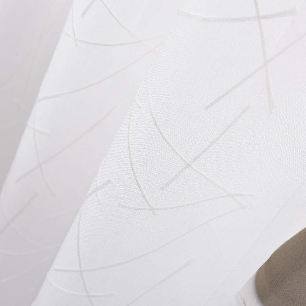 White Sheer Curtains 45 Inch Length, Modern Geometric Embroidery Sheer Rod Pocket Voile Drapes for Living room, Bedroom, Window Treatments Semi Curtain Panels for Villa, Set of 2, 52"x 45".