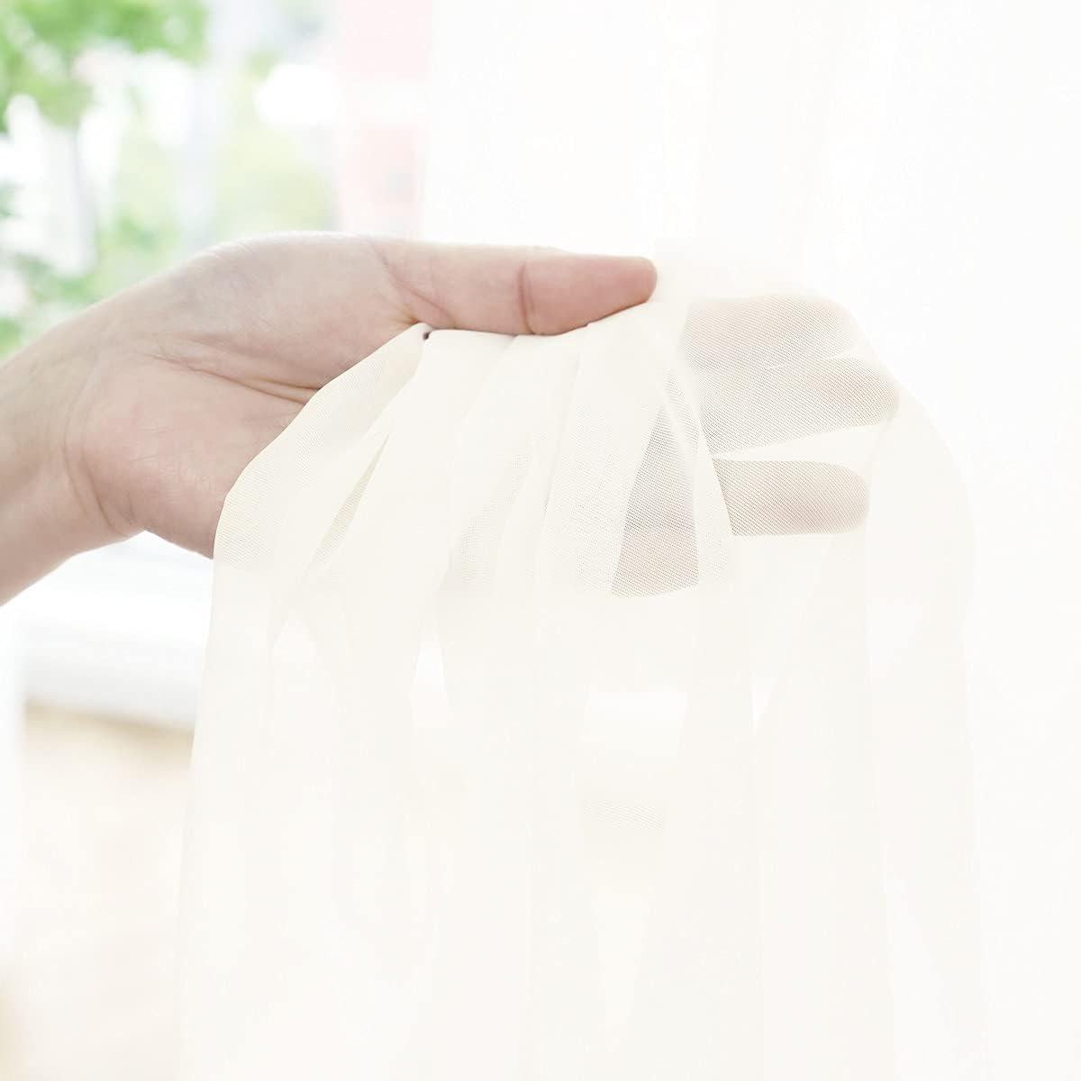 Window Beige Sheer Curtains 48 Inches Width 120 Inches Long 2 Panels Sheer Curtains Clear Curtains Basic Rod Pocket Panel for Home/Living Room/Bedroom/Kids Room