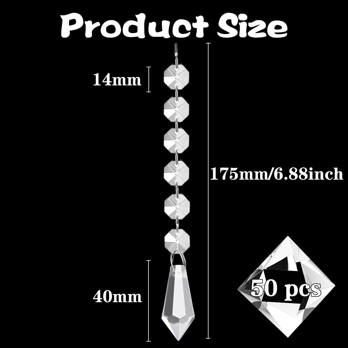 50 Pack Hanging Crystals - Clear Acrylic Prisms Pendant Ornaments for Christmas Tree, Centerpieces, Chandelier, Window & Home Decor, Ideal for Weddings, Parties Decorations (Icicle)