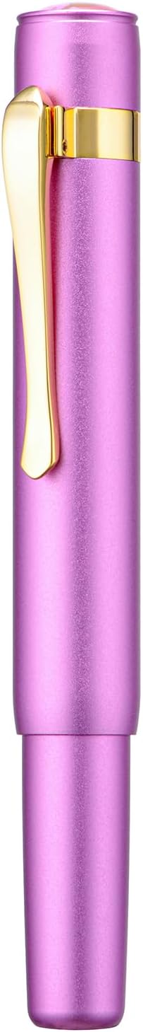 Hongdian M2 Black Forest Mini Fountain Pen, Fine Soft Golden Nib & Sleek Shape Aluminium Short Pocket Travel Pen (Lilac Purple)