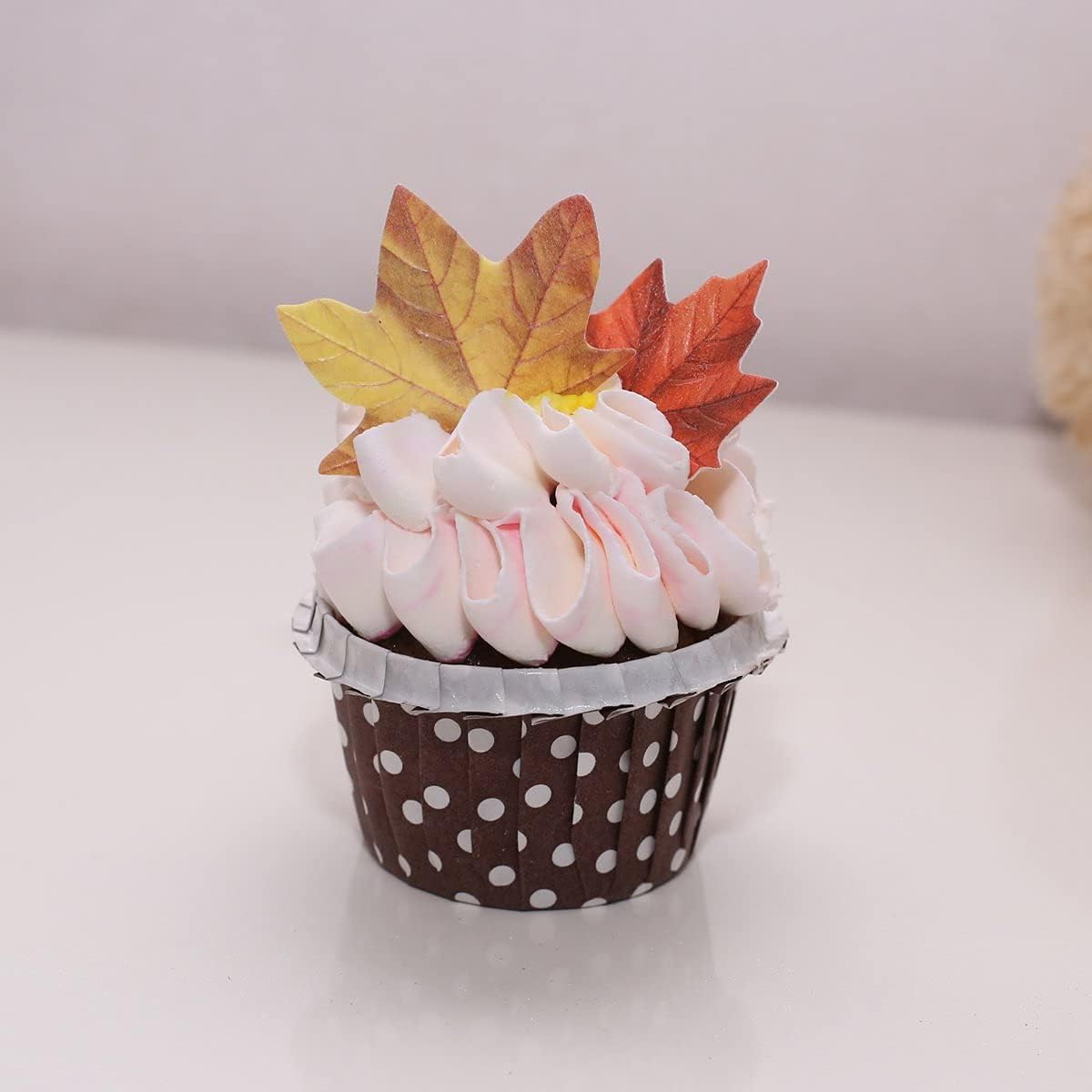 GEORLD Edible Fall Leaves Set of 48 Cake Decorations, Autumn Cupcake Topper 2 Colors