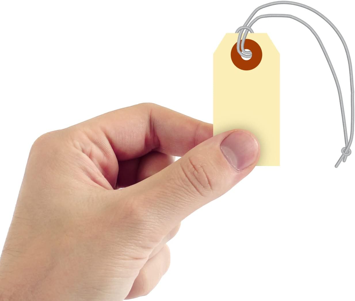 SmartSign Blank Manila Shipping Tags with Elastic Strings - Pack of 250, Size-1, 13pt Thick Pre-Strung Cardstock Tag, 2.75 x 1.375 inch, Paper Hang Tags with Reinforced Fiber Patch
