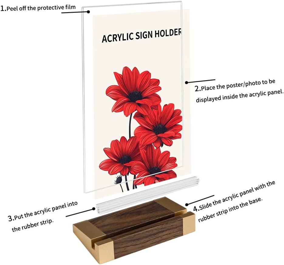 Acrylic Sign Holder 5"x7" Tabletop Display Clear Sign Board with Wood-Color Base, Vertical for Store/Coffee Shop/Restaurant Menu Hotel/Office Display Holder, 2 Pack