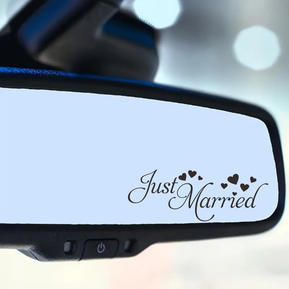 3pcs Just Married Vinyl Decal – Romantic Car Mirror Sticker in Artistic Font – Wedding Day or Honeymoon Vehicle Decoration for Bride and Groom – Removable Waterproof Vinyl – 4.7 Inch (wll013-black)