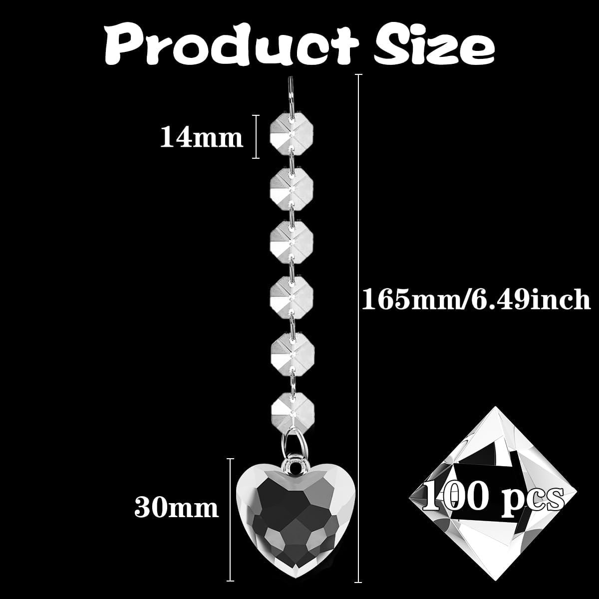 100 Pack Hanging Crystals - Clear Acrylic Prisms Pendant Ornaments for Christmas Tree, Centerpieces, Chandelier, Window & Home Decor, Ideal for Weddings, Parties Decorations (Heart)