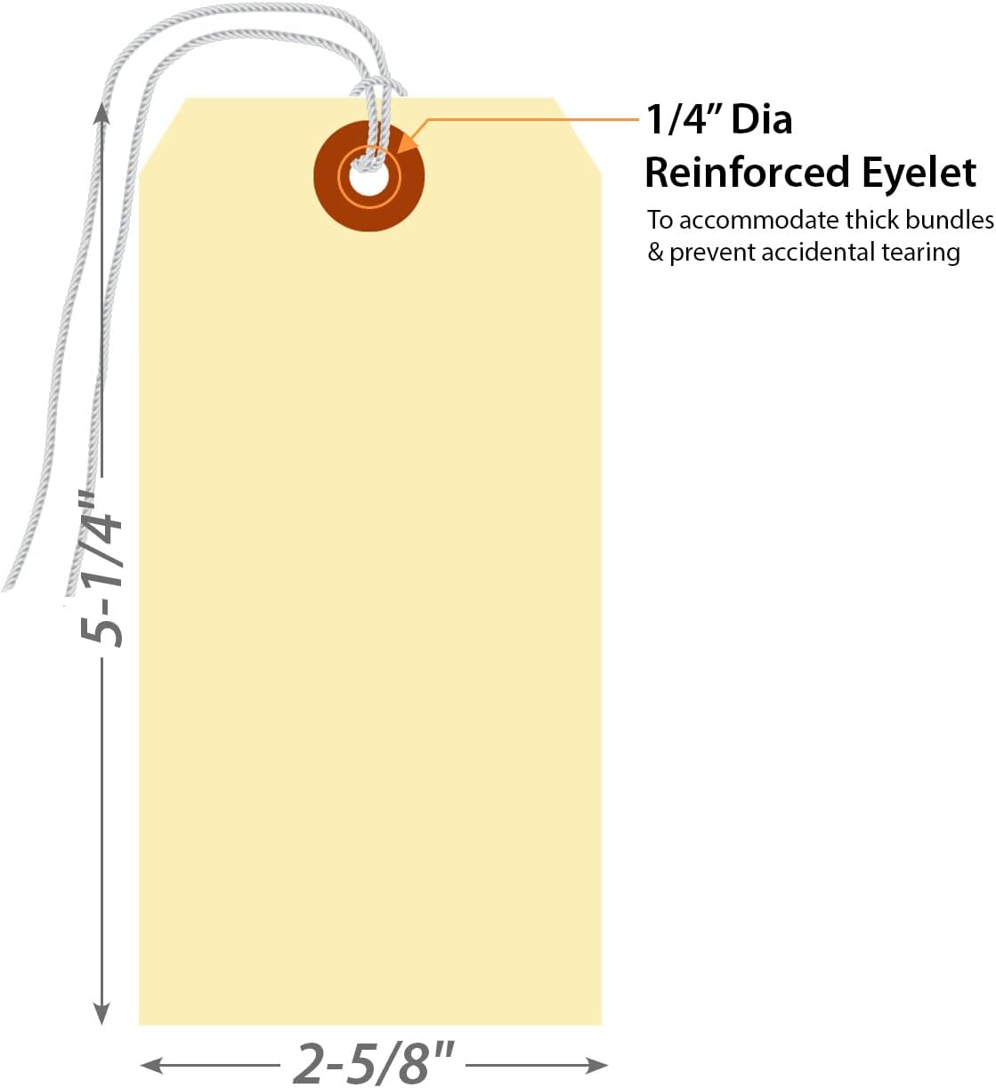 SmartSign Blank Shipping Tags with Pre-Attached Loop Strings, Size-6, Pack of 1000, 10pt Thick Manila Cardstock Tag, 5.25 x 2.625 inch Paper Hang Tags with Reinforced Fiber Patch