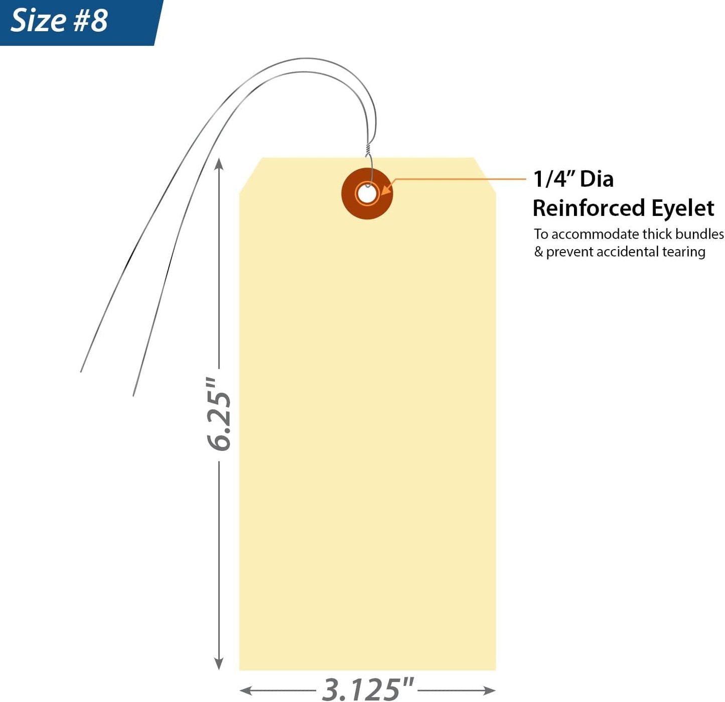SmartSign Blank Manila Shipping Tags with Pre-Strung Wire, Size-8, Pack of 1000, 13pt Thick Cardstock Tags, 6 1/4" x 3 1/8" Paper Hang Tags with Reinforced Fiber Patch
