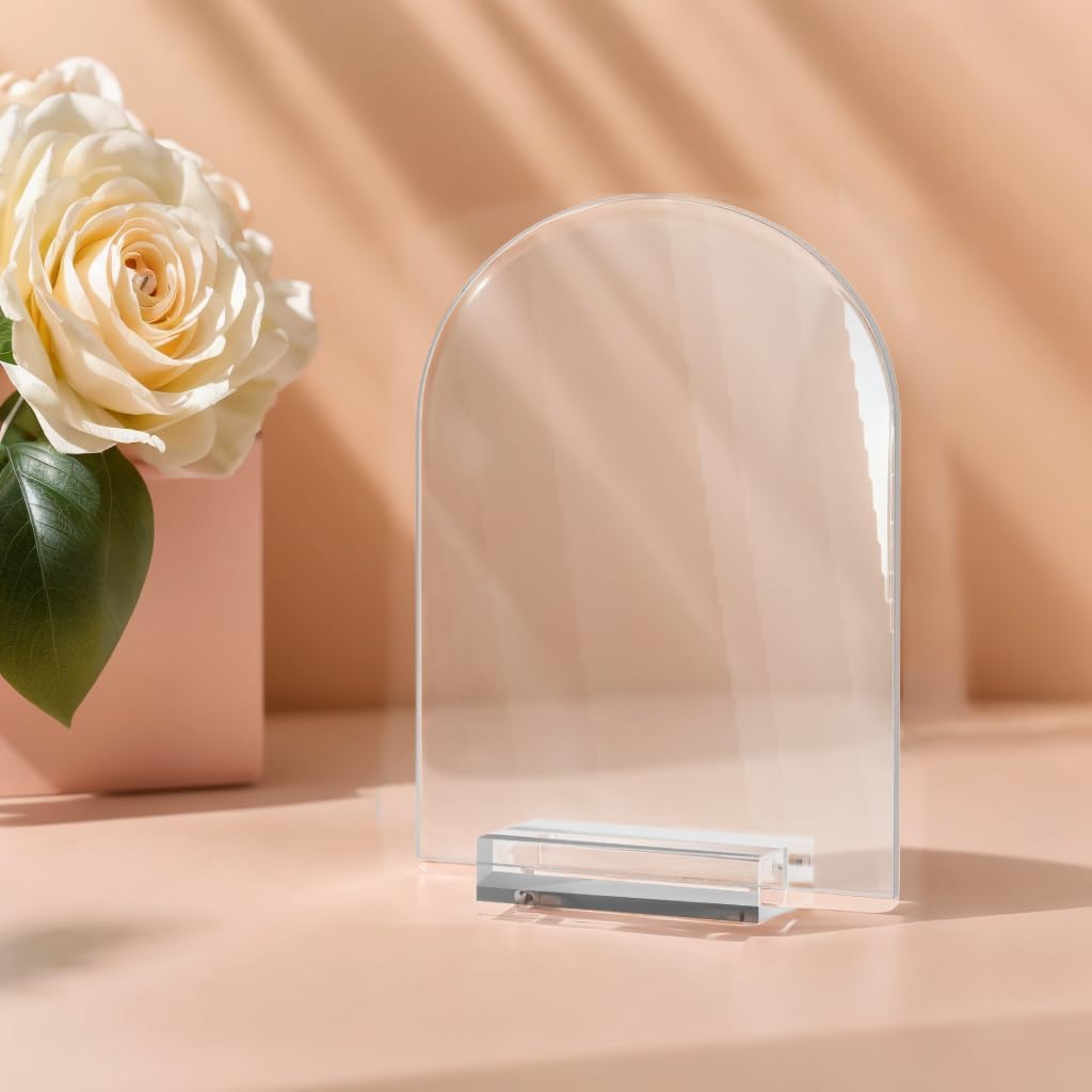 6 Pack 8x10 Inch Frosted Arch Acrylic Sign with Stands, Frosted Table Signs, Arched Round Top Acrylic Sheet, DIY Arch Signs Blank for Wedding Table Number Menu Bar List Sign