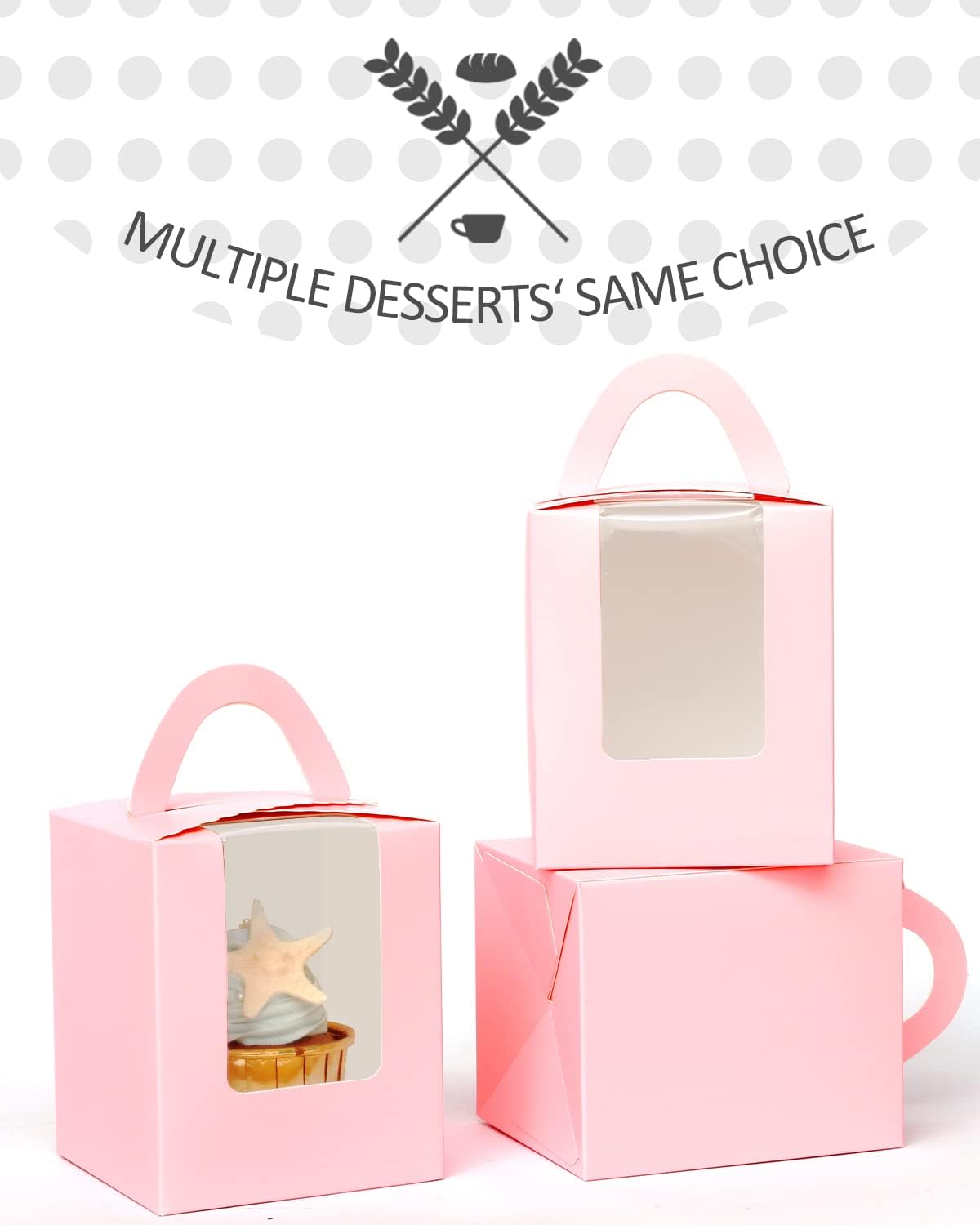 qiqee Pink Cupcake Boxes Individual 100 Packs Cupcake Holders Disposable Single Cupcake Boxes with Window 3.6" 3.6"*4.3" Cupcake Containers