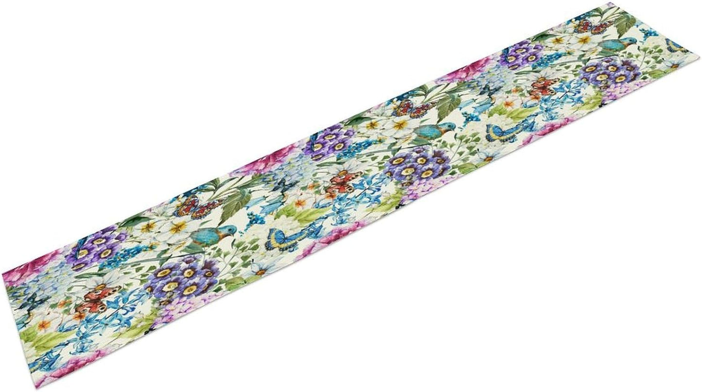 Brown Bird Floral Table Runner Spring Flower Kitchen Table Decoration Suitable for Family Dinner Decoration 13x108 Inch
