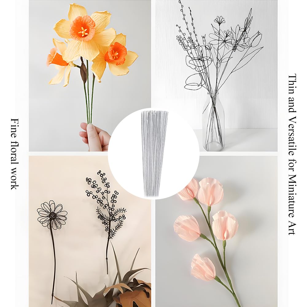 HAHIYO 18Gauge White Paper-Wrapped Metal Floral Wire 14 Inches(36cm), 70 Pack Flexible Paddle Wires Florist Wire Garden Wires for Craft Christmas Wreath Flower Arrangement Bouquet Wrapping Wedding DIY