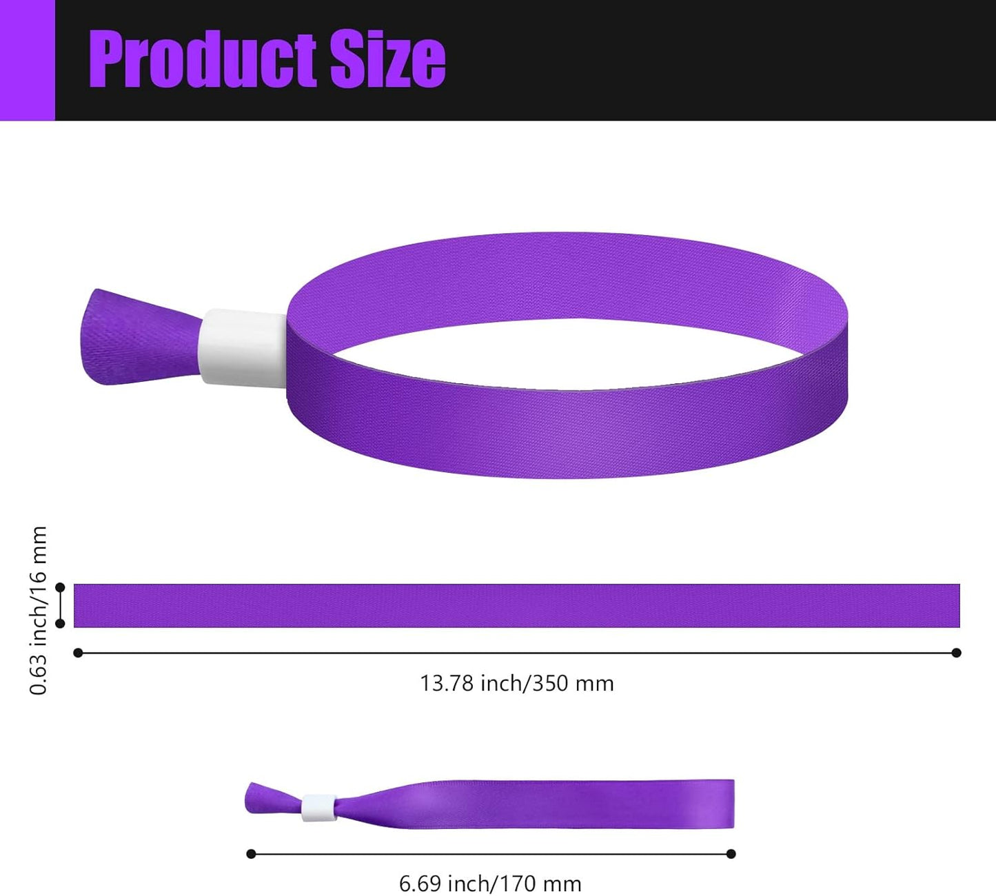 Green-Power America 100 Pcs Cloth Event Wristbands, Event Wristbands, Colored Wrist Bands for Events, for Lightweight Concert Wrist Strap for Activities, Party Bracelets for Events (Color : Purple)