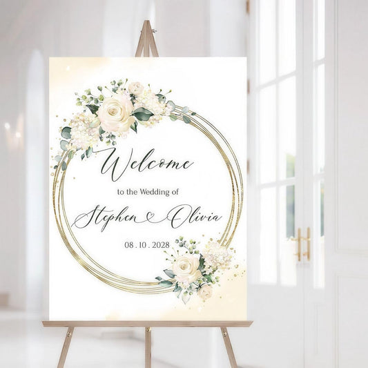 Cream Floral Wedding Welcome Sign, Beige To The Wedding Of Sign